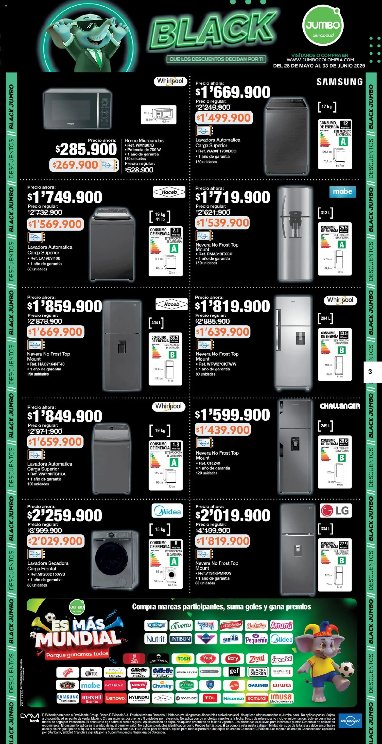 Jumbo revista - valida desde el 28.05.2026 | Página: 3 | Productos: Lavadora, Secadora, Sobre, Nevera