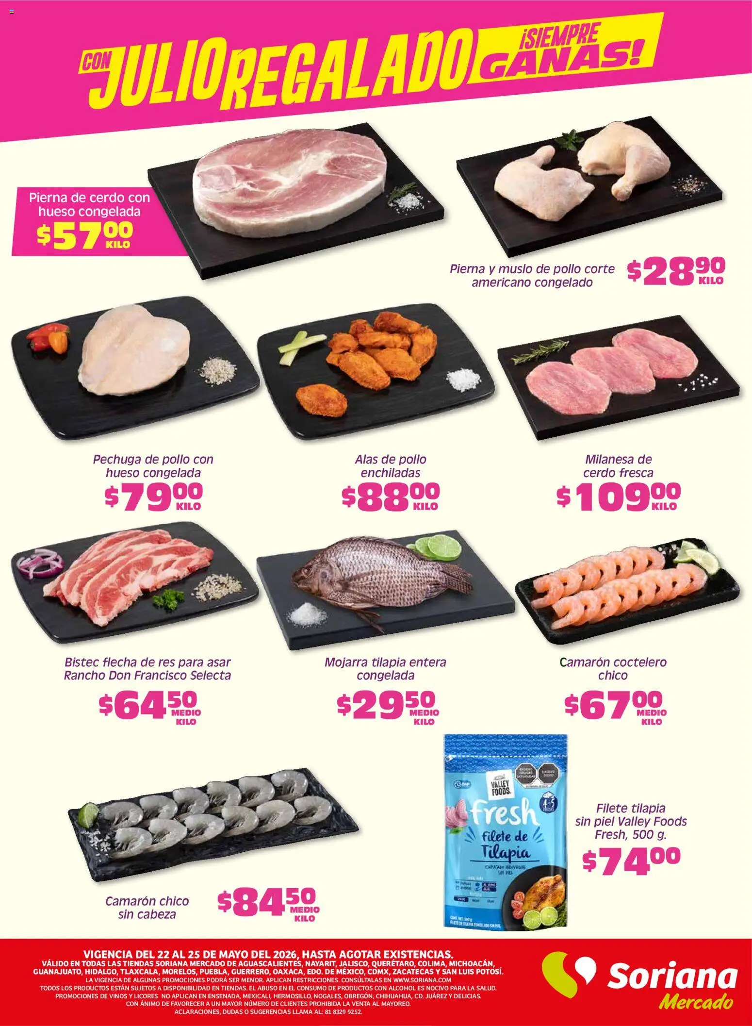 Nuevas ofertas de Soriana válidas en toda la República Mexicana desde el 22.05.2026. ¡Encuentra las mejores ofertas en Soriana Fin de Semana Mercado: Ags, Nay, Jal, Qro, Col, Mich, Gto, Hgo, Tlax, Mor, Pue, Gro, Oax, Edo. de Mex, CDMX, Zac y SLP! | Página: 2