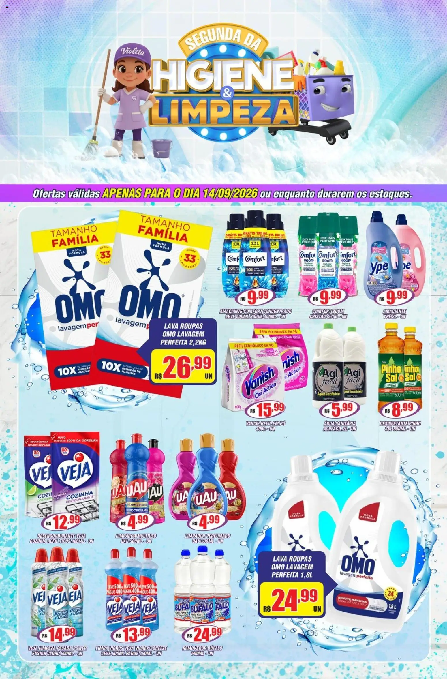 Violeta Supermercados Folheto - válido de 14/09/2026 | Página: 1 | Produtos: Perfume, Pó, Desengordurante, Água