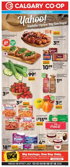 Preview of Calgary Co-op weekly flyer / circulaire from shop Calgary Co-op valid from Jul 2, 2026 | Page: 2 | Products: Chips, Cheese, Oil, Ham