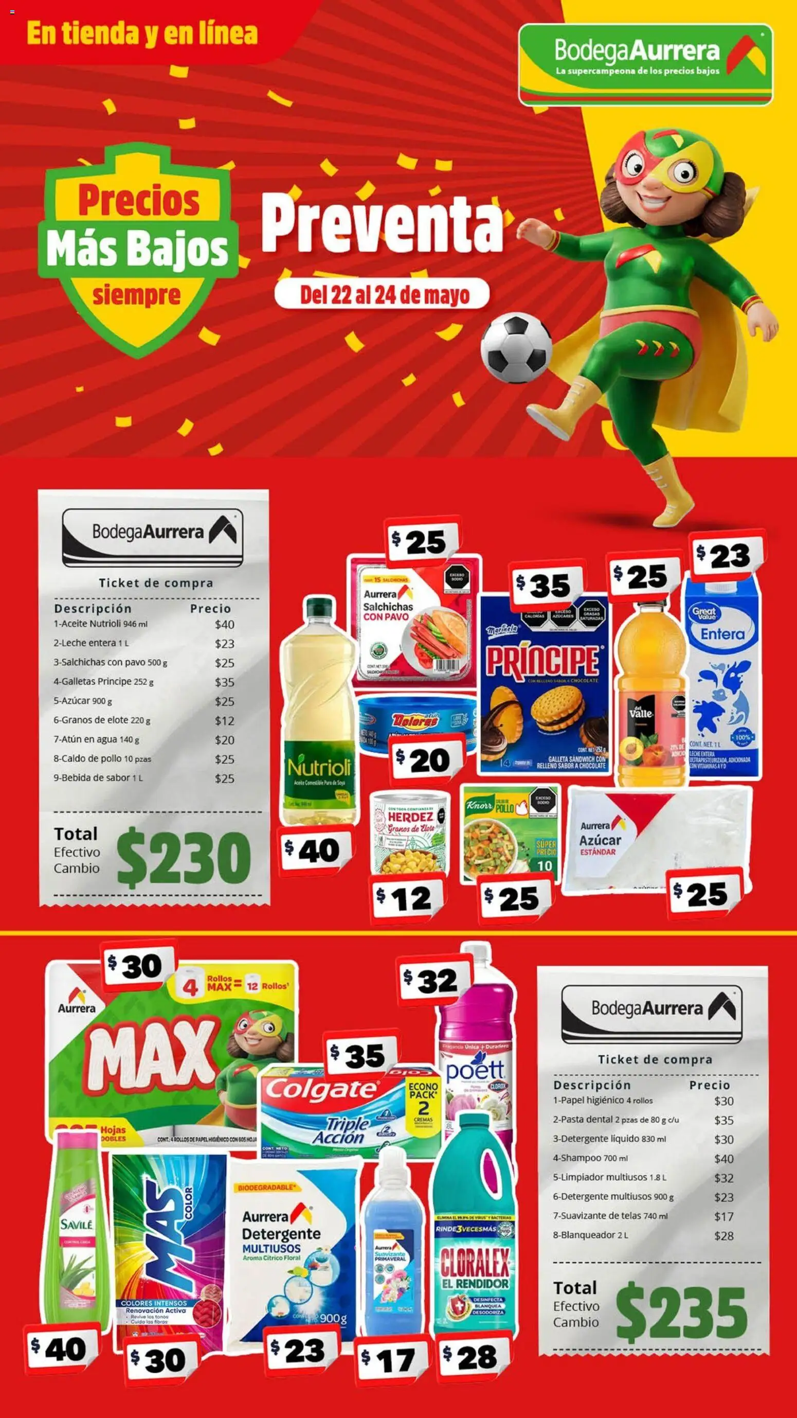 Nuevas ofertas de Bodega Aurrerá válidas en toda la República Mexicana desde el 22.05.2026. ¡Encuentra las mejores ofertas en Bodega Aurrerá folleto Preventa! | Página: 1 | Productos: Pollo, Aceite, Res, Vitaminas