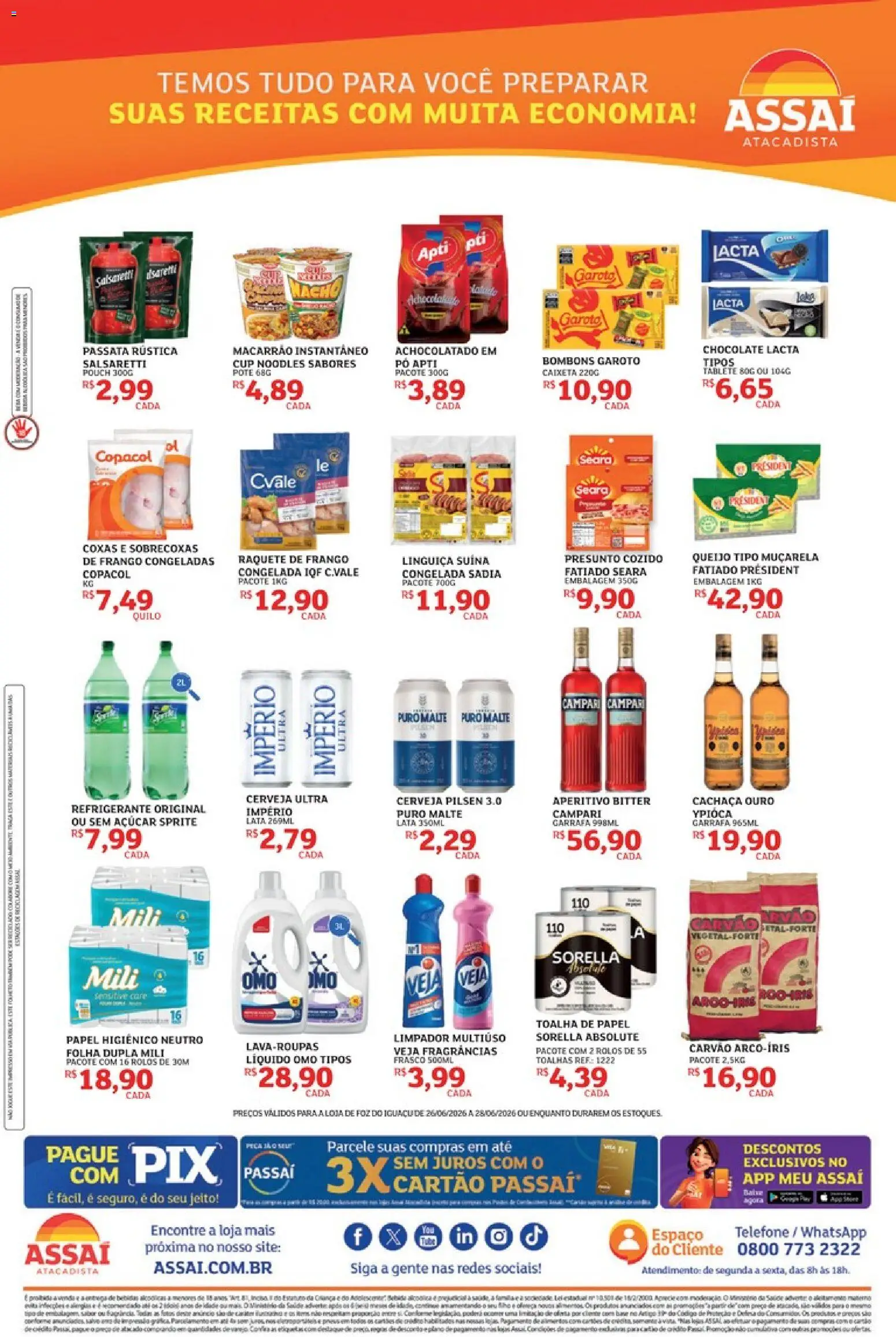 Assaí Atacadista Folheto - válido de 26/06/2026 | Página: 2 | Produtos: Linguiça, Muçarela, Refrigerante, Telefone