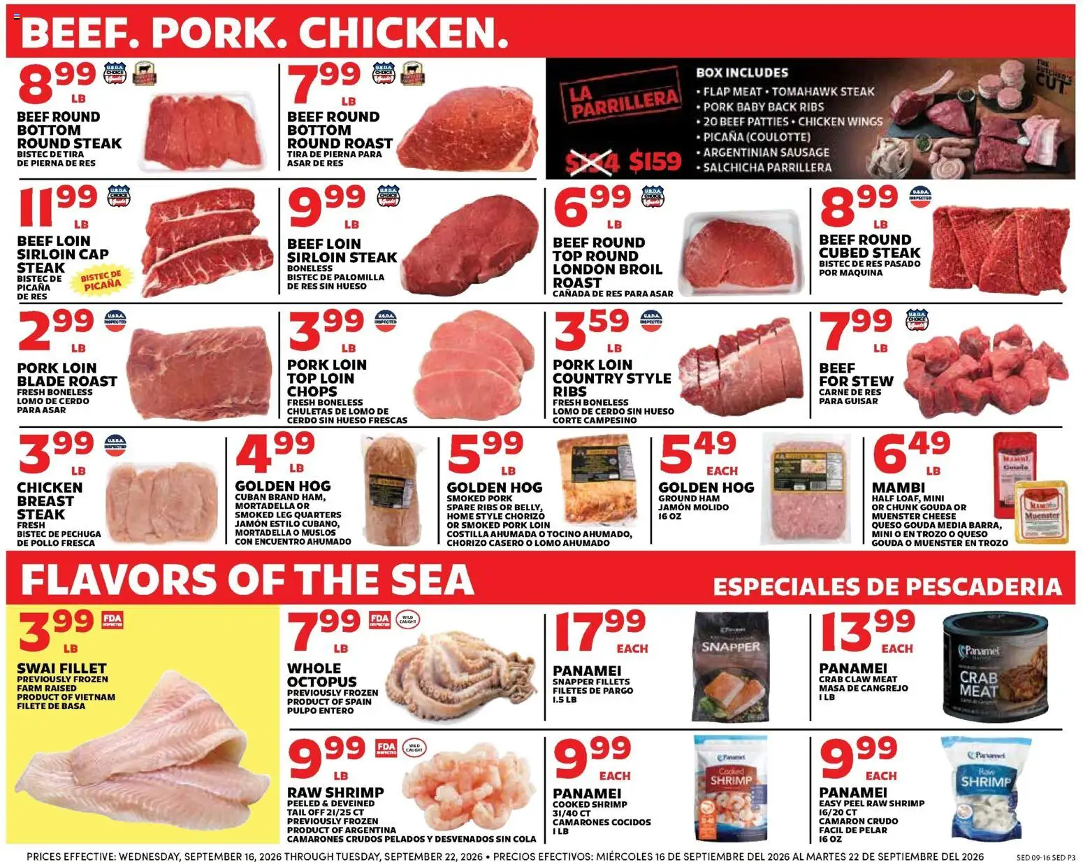 Sedano's Weekly Ad - valid from 09/16/2026 | Page: 3 | Products: Pork loin, Meat, Pork, Beef round