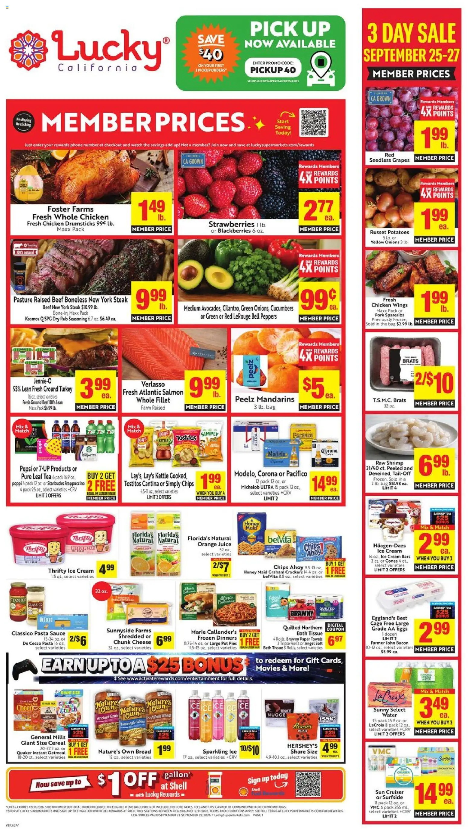 Lucky Supermarkets Weekly Ad - valid from 09/23/2026 | Page: 1 | Products: Orange juice, Sauce, Ground beef, Steak