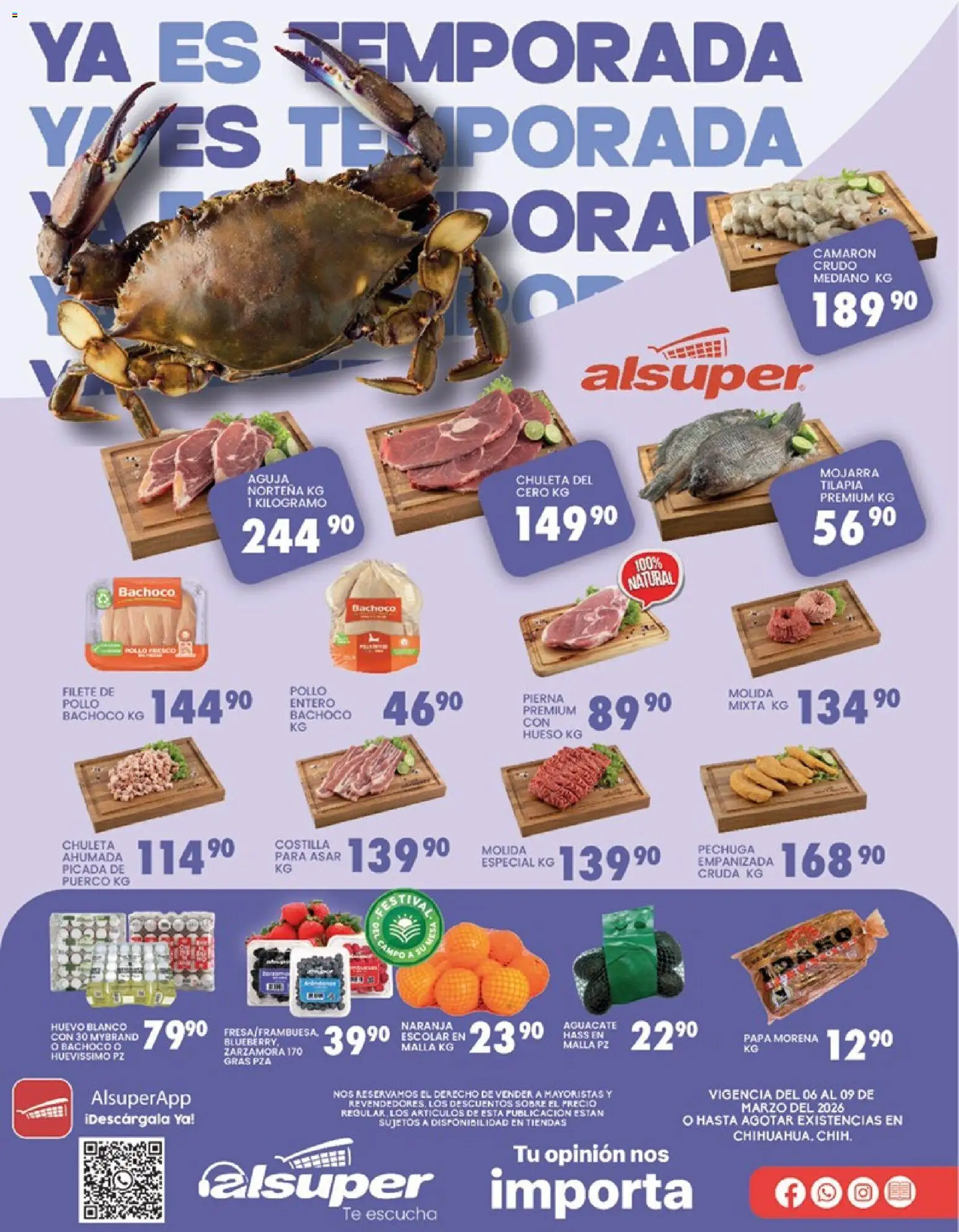 Nuevas ofertas de Alsuper válidas en toda la República Mexicana desde el 06.03.2026. ¡Encuentra las mejores ofertas en Alsuper folleto Chihuahua-Ciudad! | Página: 1 | Productos: Pollo, Huevo, Aguacate, Té