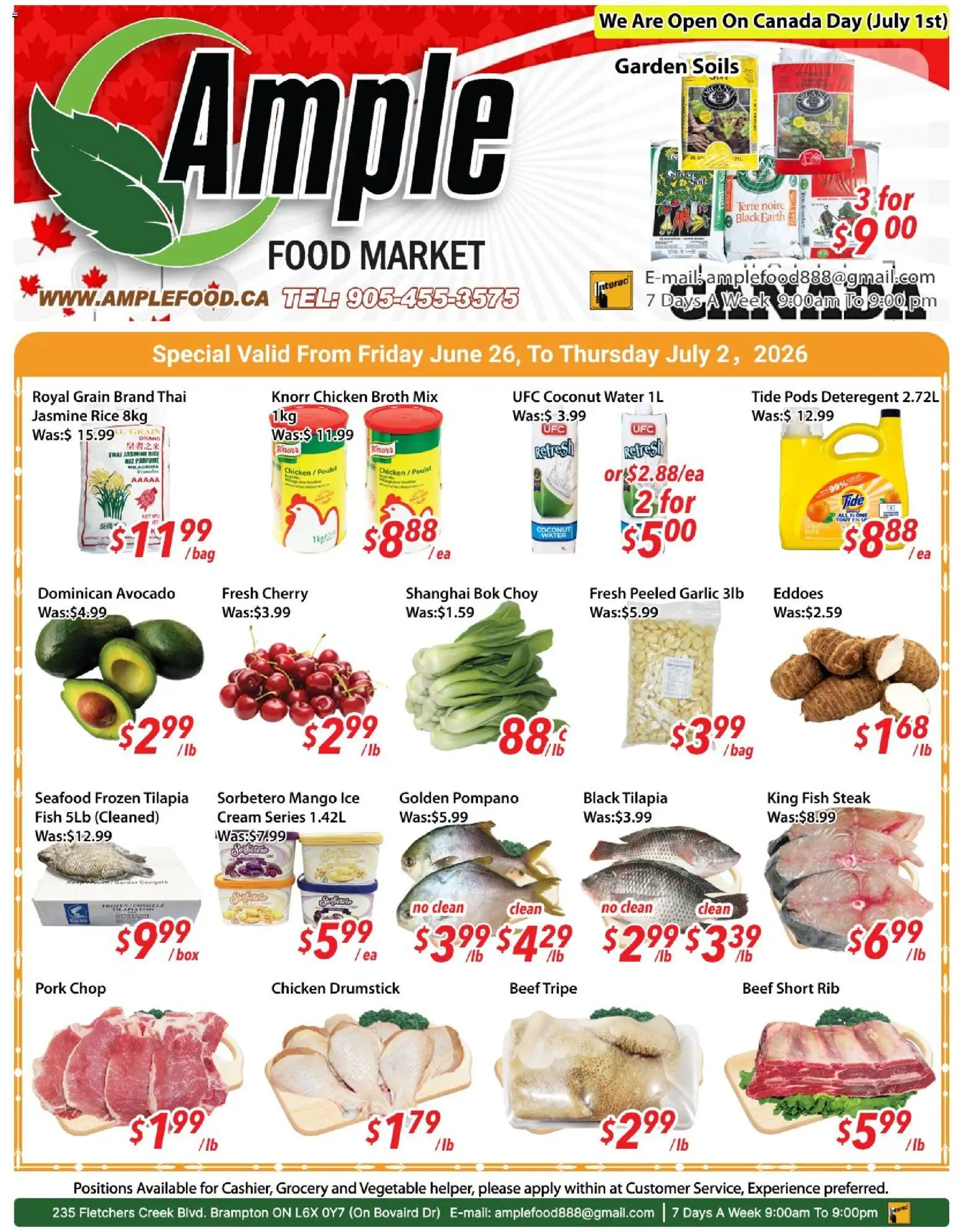 Ample Food Market flyer valid from Jun 26, 2026 | Page: 1 | Products: Fish, Beef, Cream, Pork