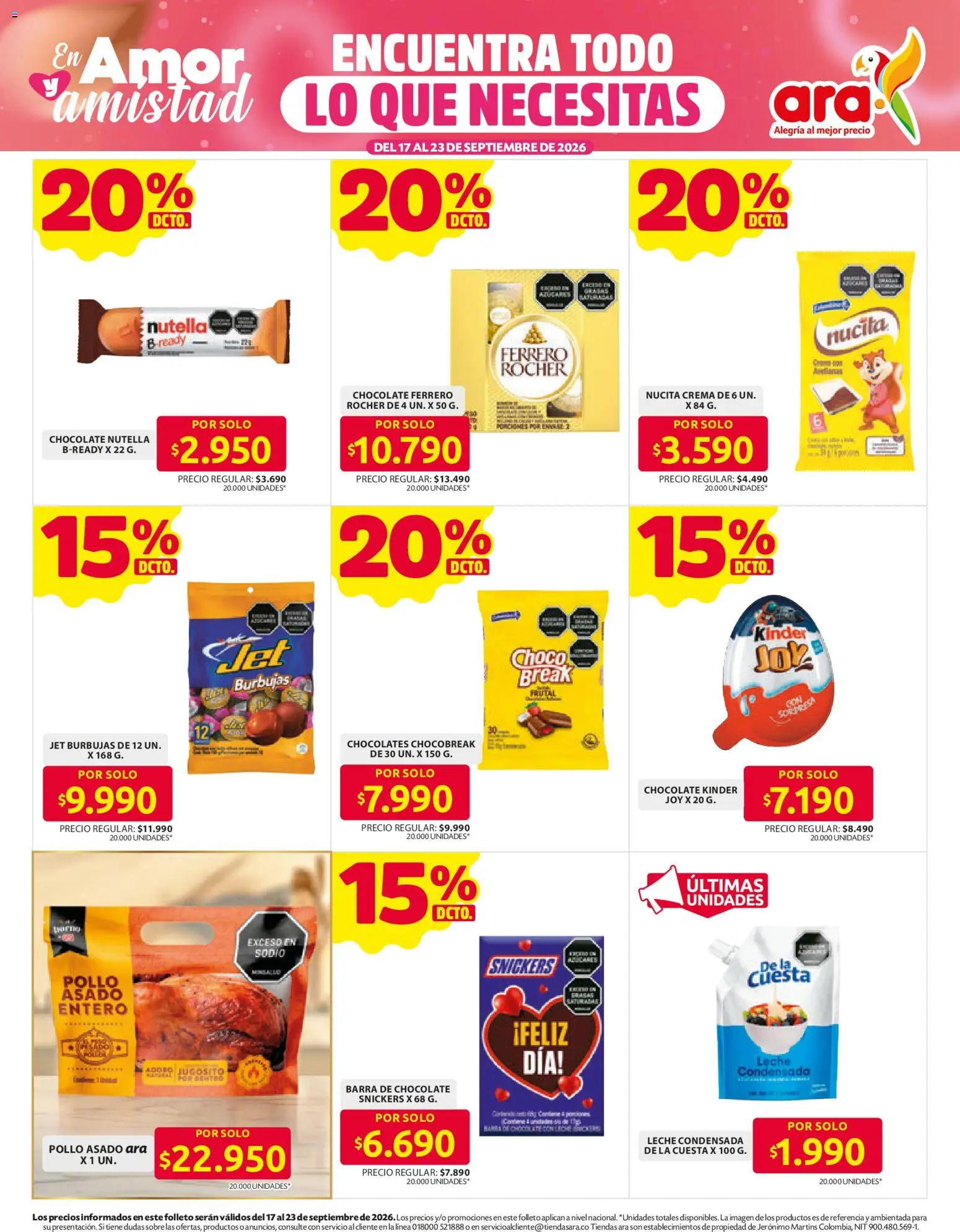 Ara revista - valida desde el 17/09/2026 | Página: 9 | Productos: Leche condensada, Chocolates, Pollo asado, Nutella