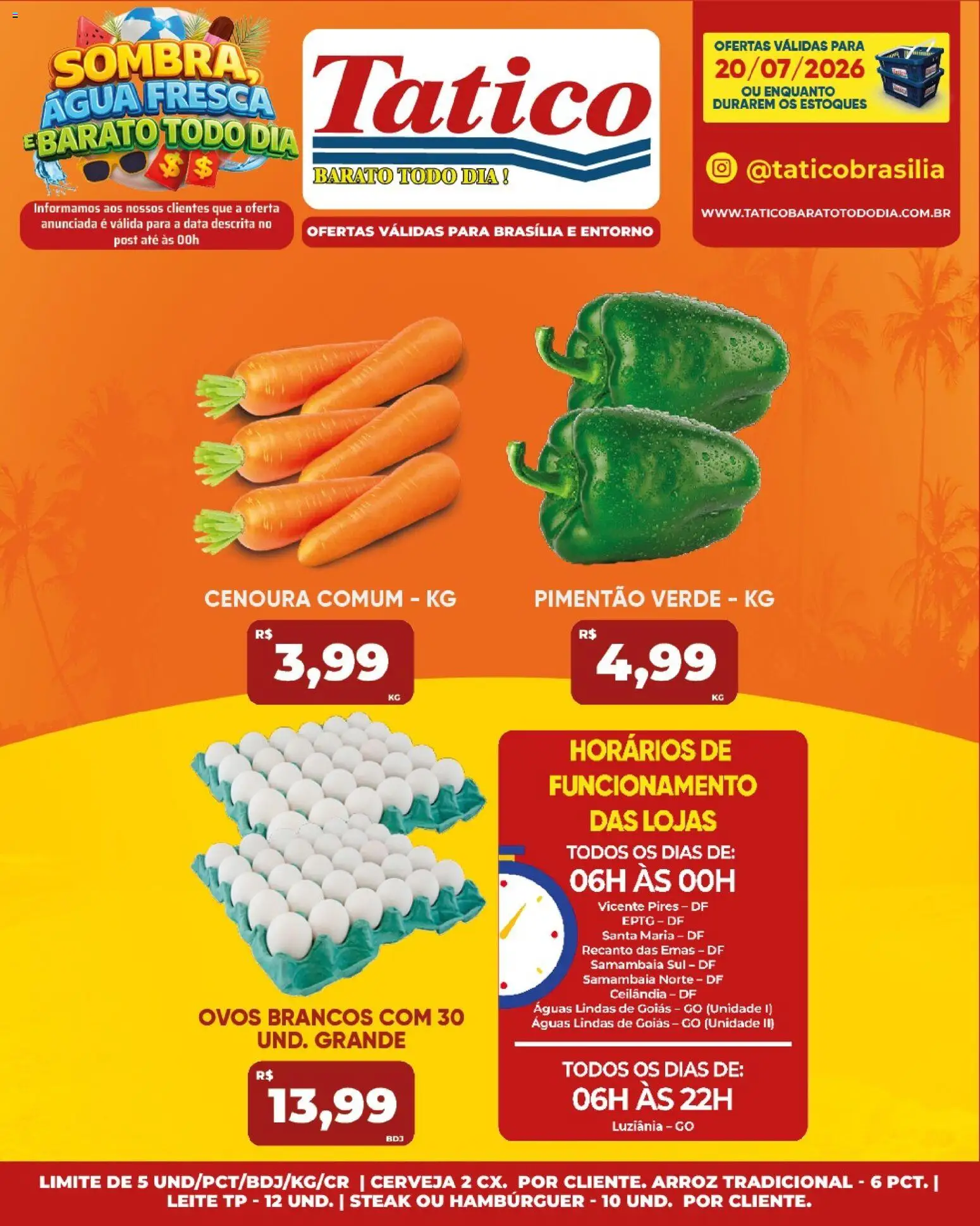 Tatico Folheto - válido de 20/07/2026 | Página: 19 | Produtos: Pimentão, Ovos, Arroz, Cenoura
