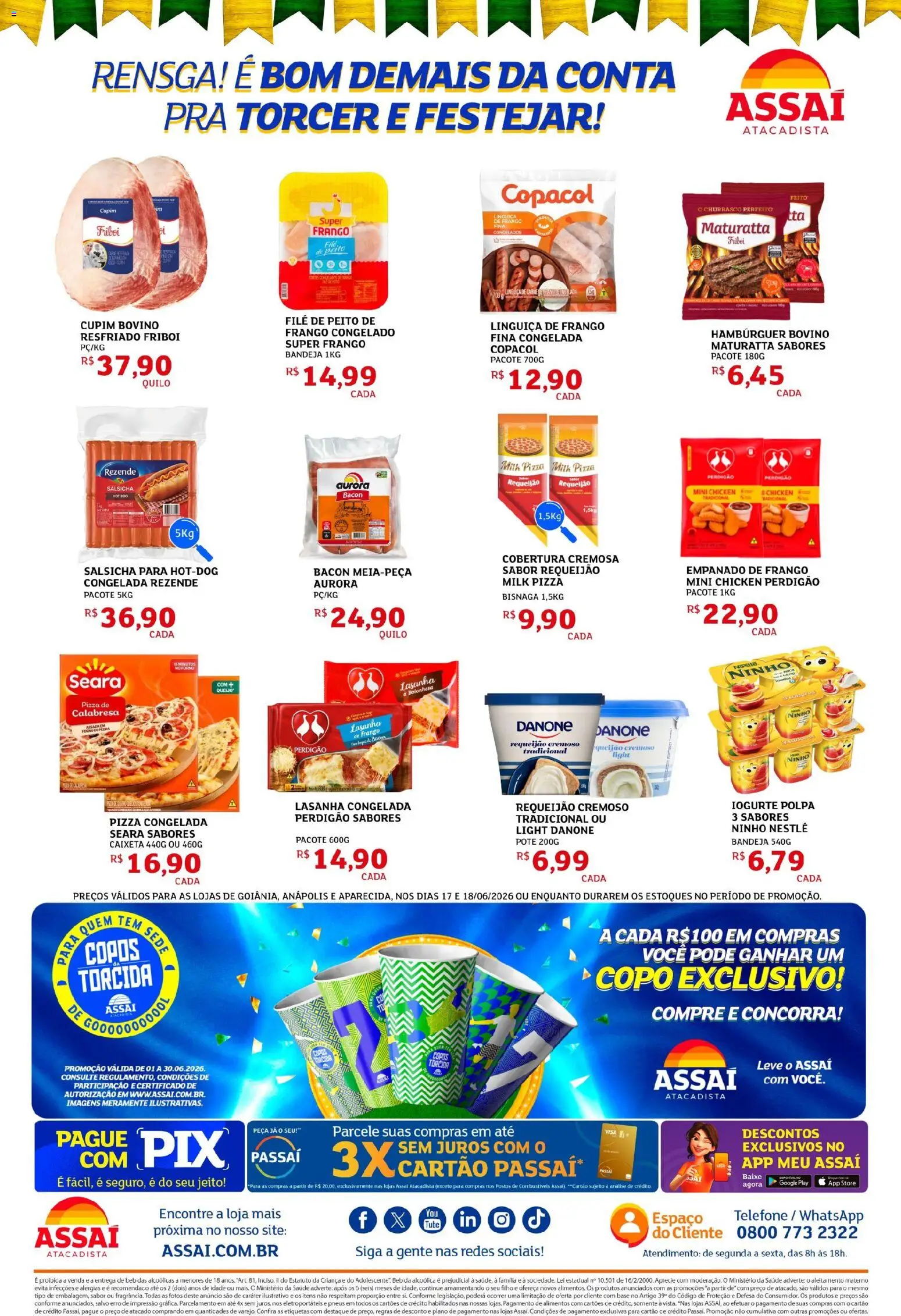 Assaí Atacadista Folheto - válido de 17.06.2026 | Página: 2 | Produtos: Linguiça, Iogurte, Base, Pá