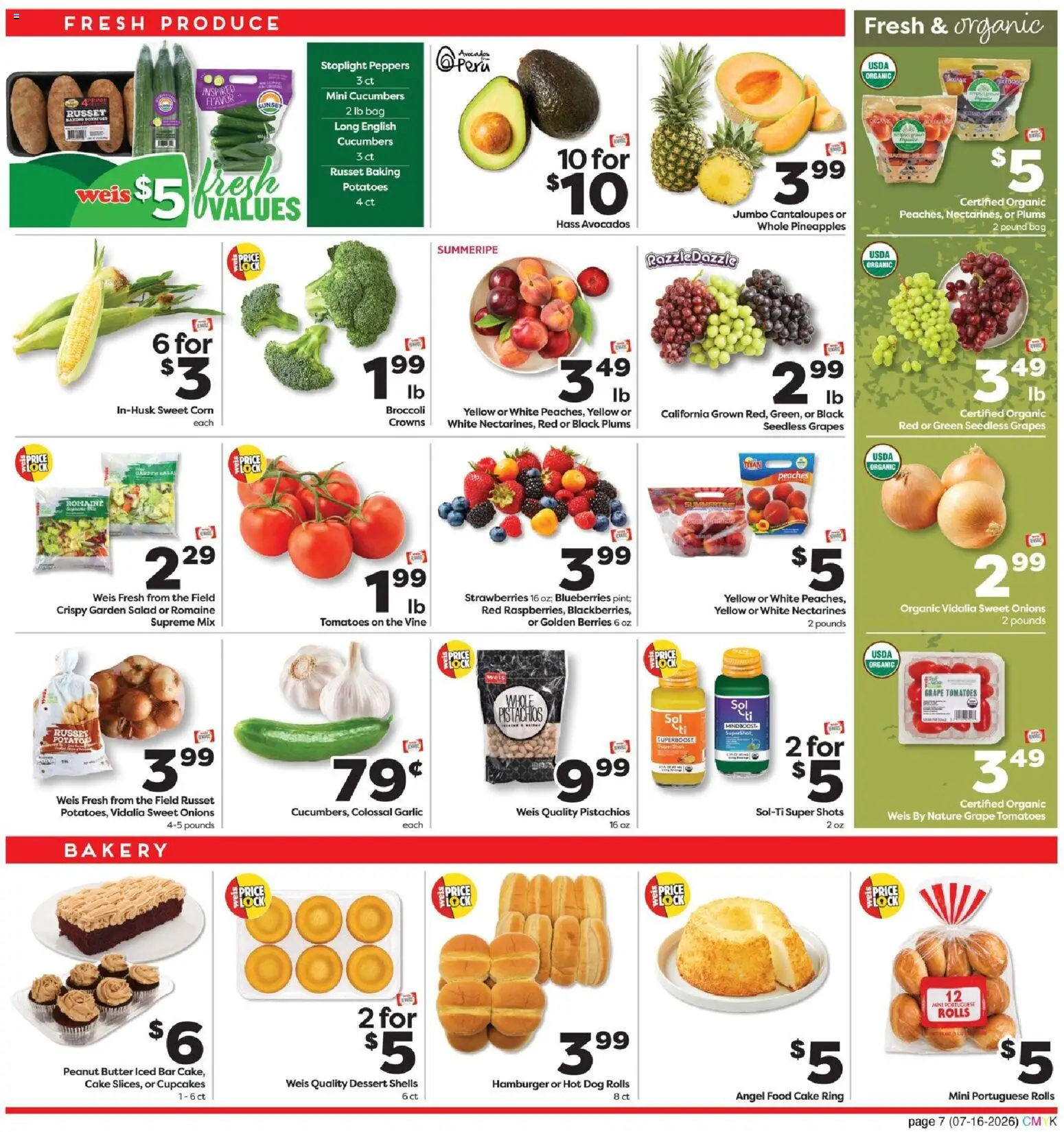 Weis Monthly Ad - valid from 07/16/2026 | Page: 8 | Products: Bakery, Strawberries, Angel Food Cake, Grapes