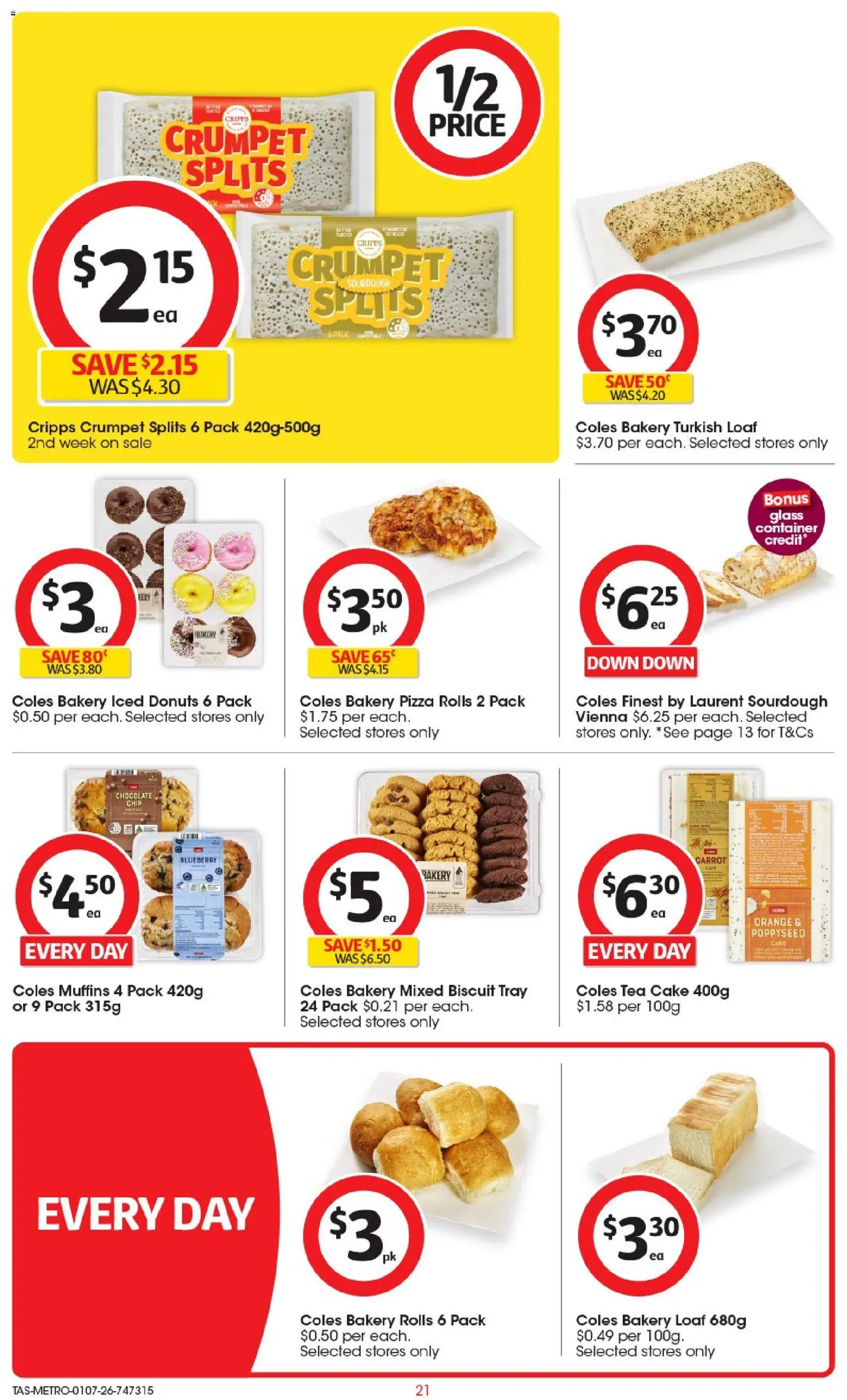 Coles catalogue - valid from 01/07/2026 | Page: 21 | Products: Donuts, Tea, Muffins, Bakery