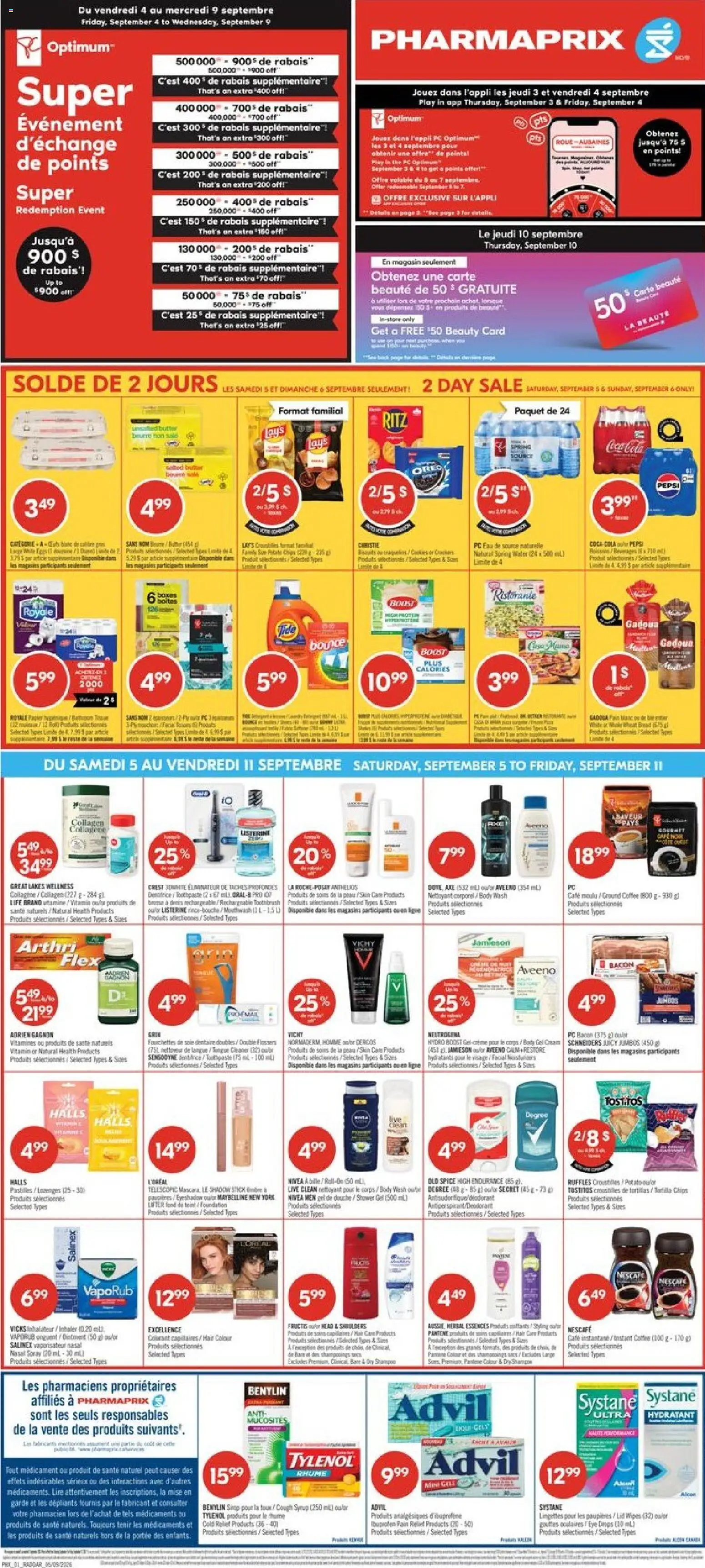 Pharmaprix flyer valid from Sep 5, 2026 | Page: 2 | Products: Cream, PC, Water, Spring water