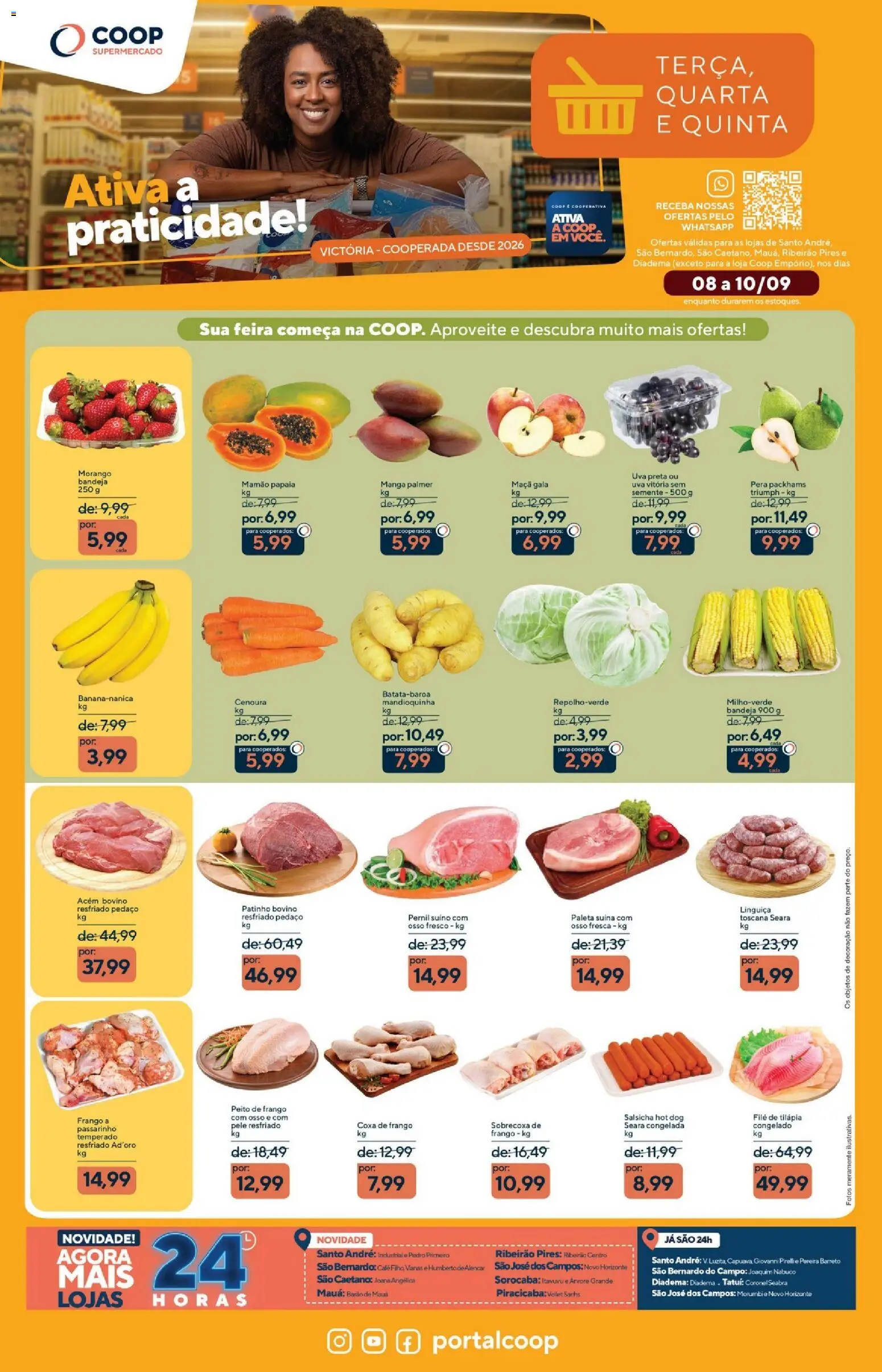 Coop Folheto - válido de 08/09/2026 | Página: 1 | Produtos: Tilápia, Pernil suíno, Mamão, Frango
