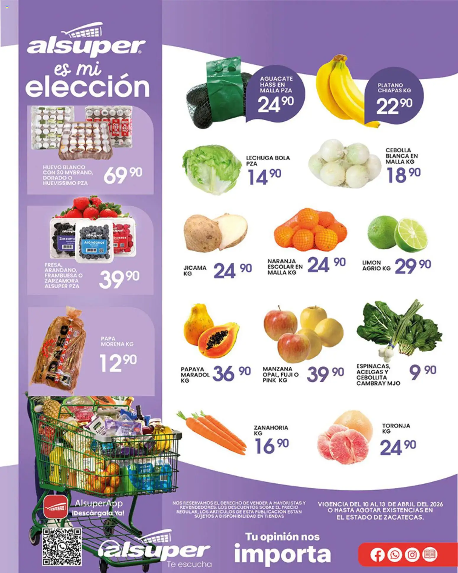 Nuevas ofertas de Alsuper válidas en toda la República Mexicana desde el 10.04.2026. ¡Encuentra las mejores ofertas en Alsuper folleto Zacatecas! | Página: 1 | Productos: Papa, Huevo, Leche, Malla