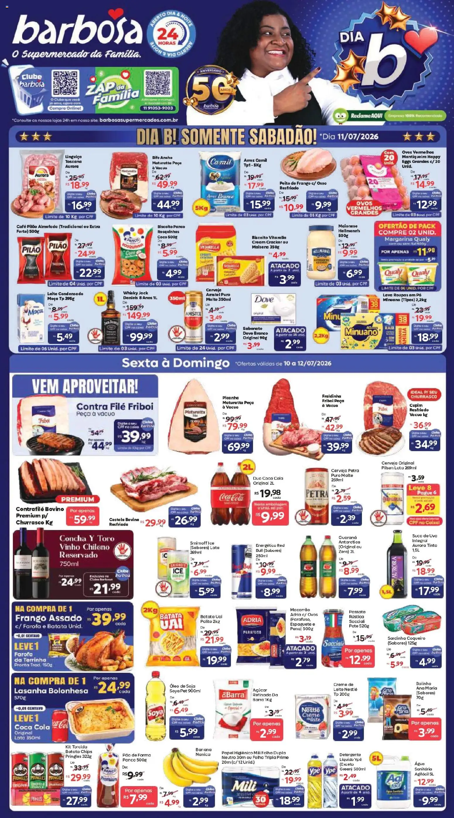 Barbosa Supermercados Folheto - válido de 10/07/2026 | Página: 1 | Produtos: Cola, Picanha, Arroz, Peito de frango