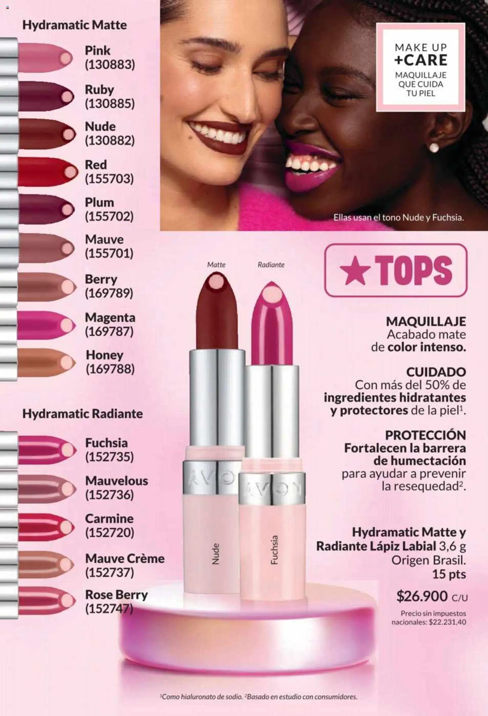 Catálogo AVON Campaña 5/2026 │ válido desde el 01.05.2026 | Página: 38 | Productos: Mate, Maquillaje, Lápiz labial, Radiante
