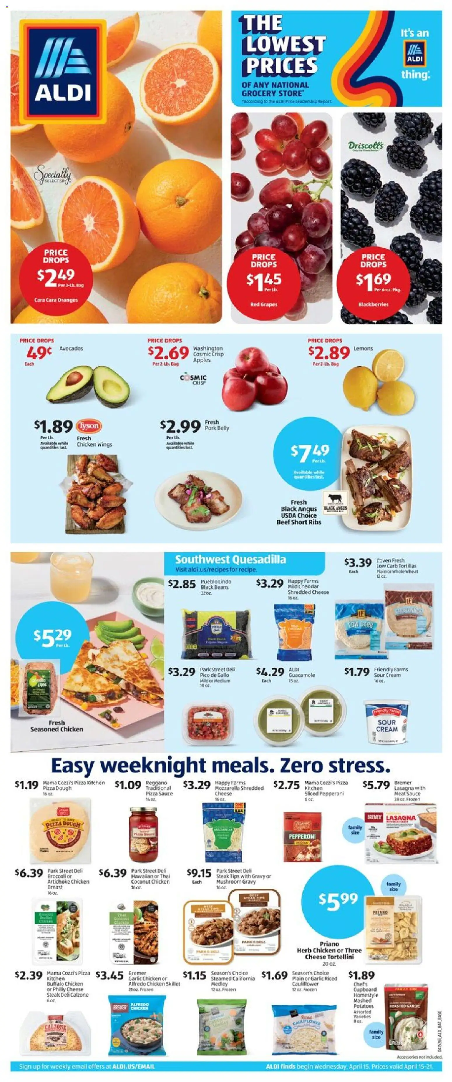 Aldi Weekly Ad - valid from 15.04.2026 | Page: 1 | Products: Apples, Beef, Cream, Grapes