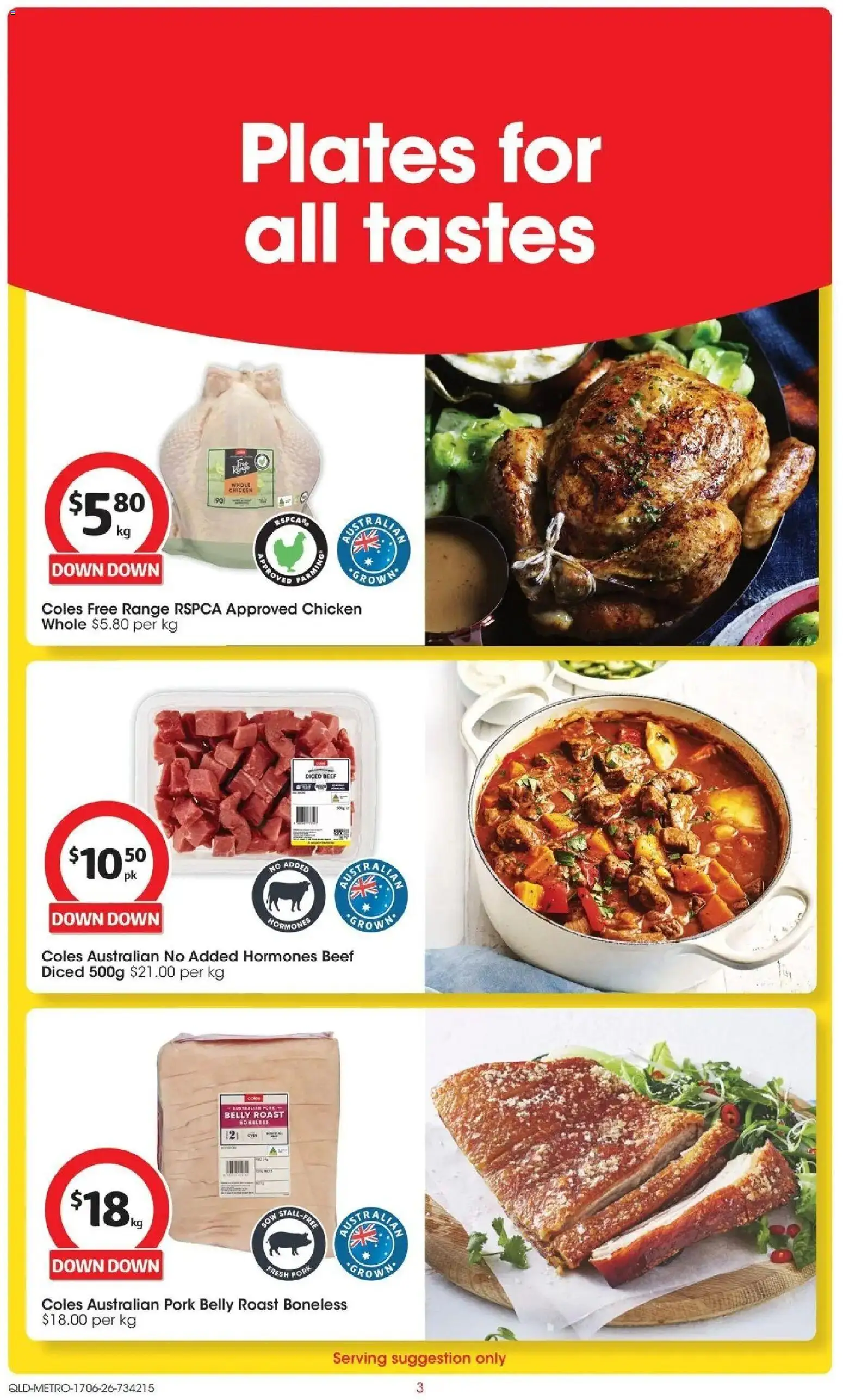Coles catalogue - valid from 17.06.2026 | Page: 3 | Products: Chicken, Pork, Beef