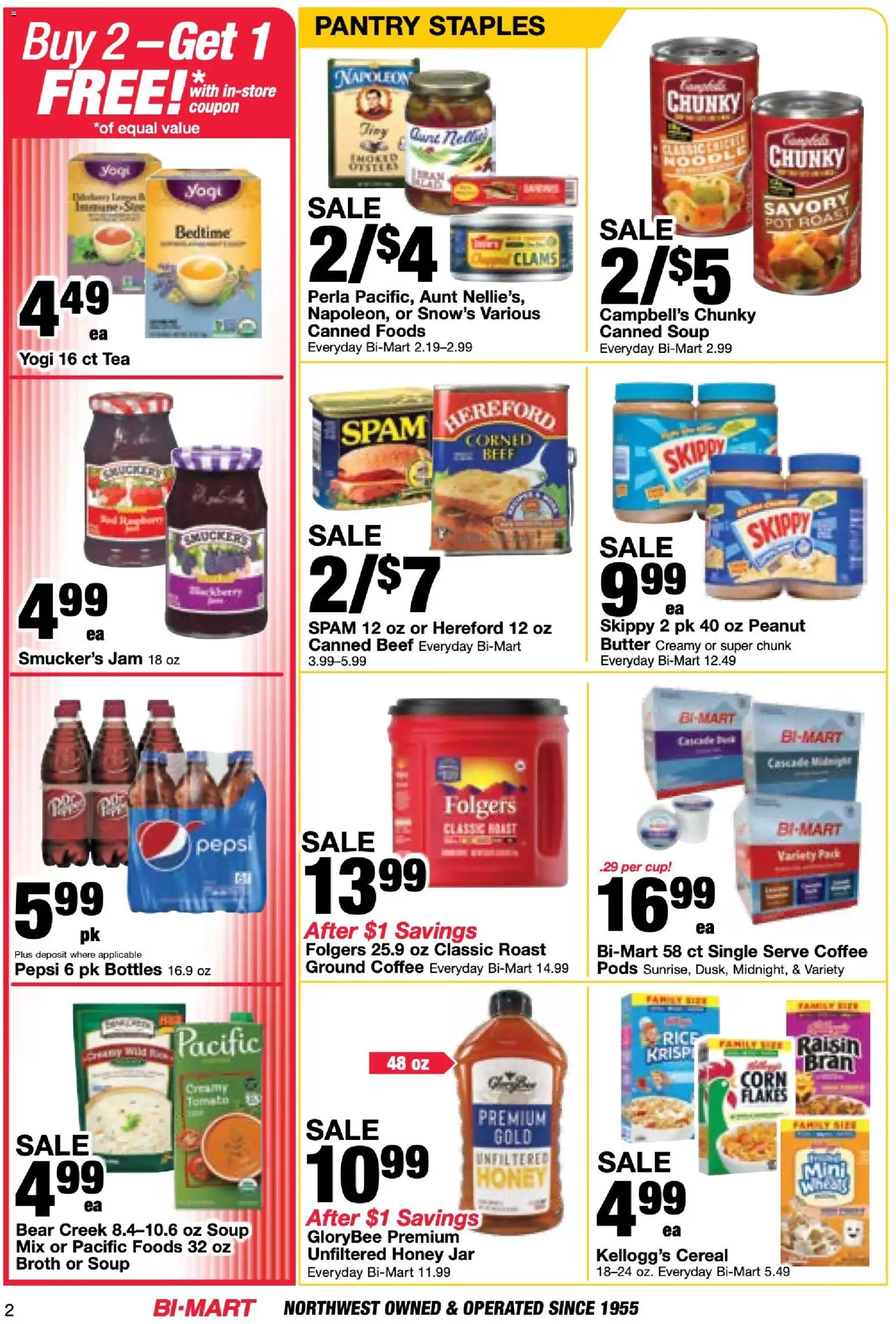 Bi-Mart Membership Savings Book - valid from 07/07/2026 | Page: 2 | Products: Corn, Butter, Tea, Flakes