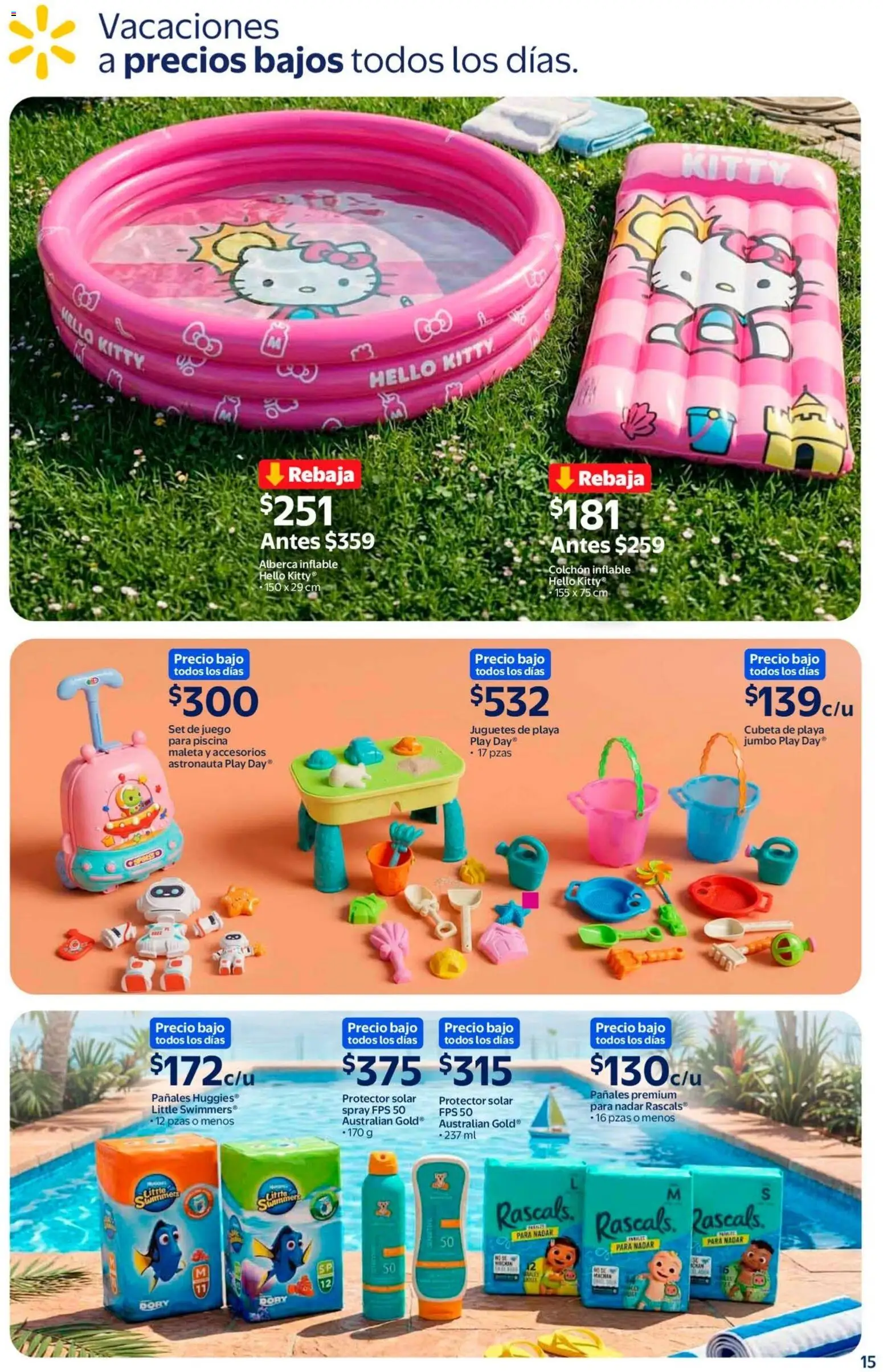 Nuevas ofertas de Walmart válidas en toda la República Mexicana desde el 08.06.2026. ¡Encuentra las mejores ofertas en Walmart folleto Toy Story! | Página: 15 | Productos: Juego, Colchón inflable, Colchón, Protector solar