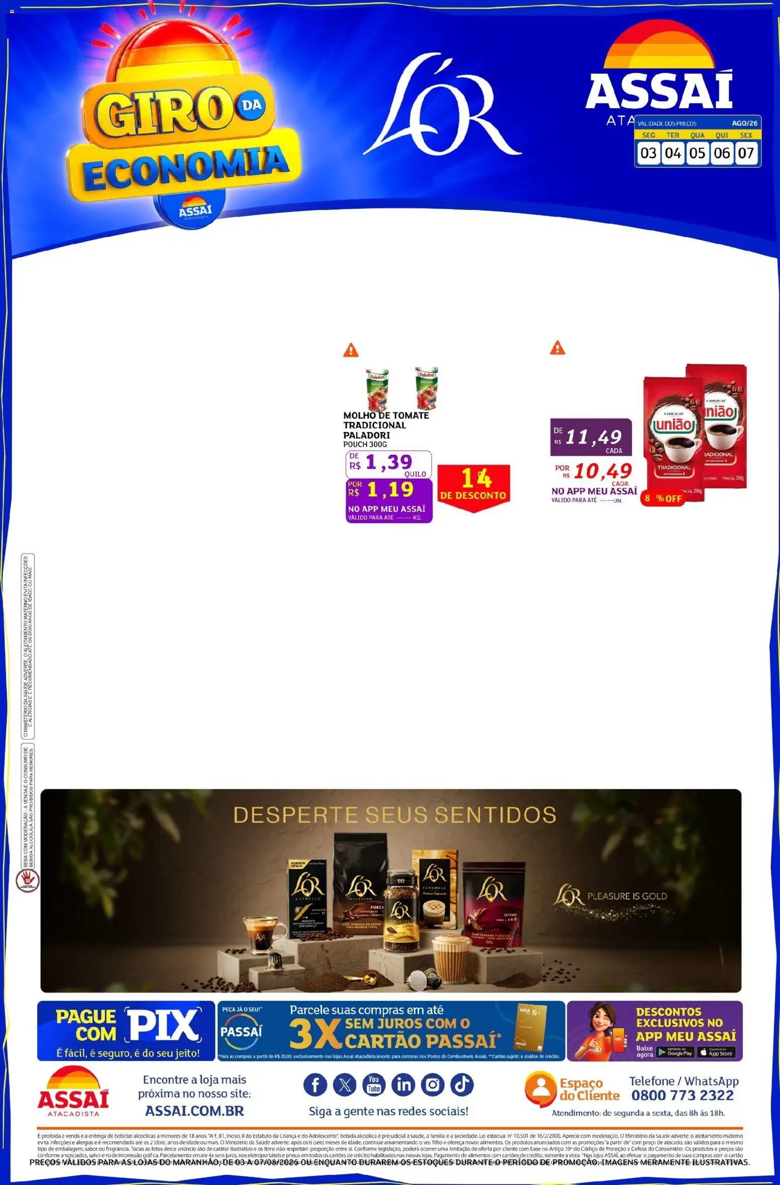 Assaí Atacadista Folheto - válido de 18/08/2026 | Página: 1 | Produtos: Pó, Molho de tomate, Bebidas, Telefone