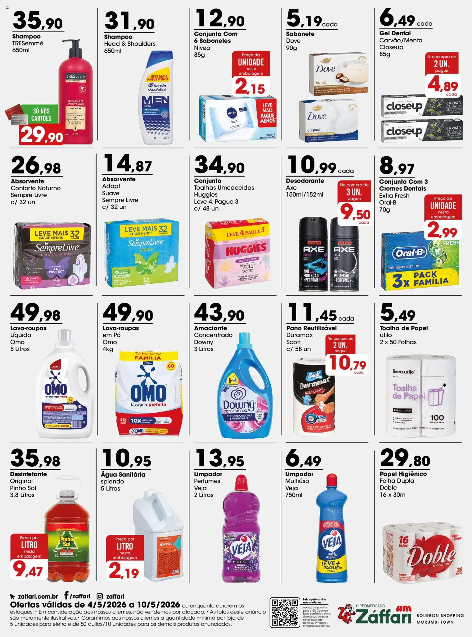 Zaffari Folheto - válido de 04.05.2026 | Página: 4 | Produtos: Shampoo, Perfume, Papel higiênico, Desinfetante