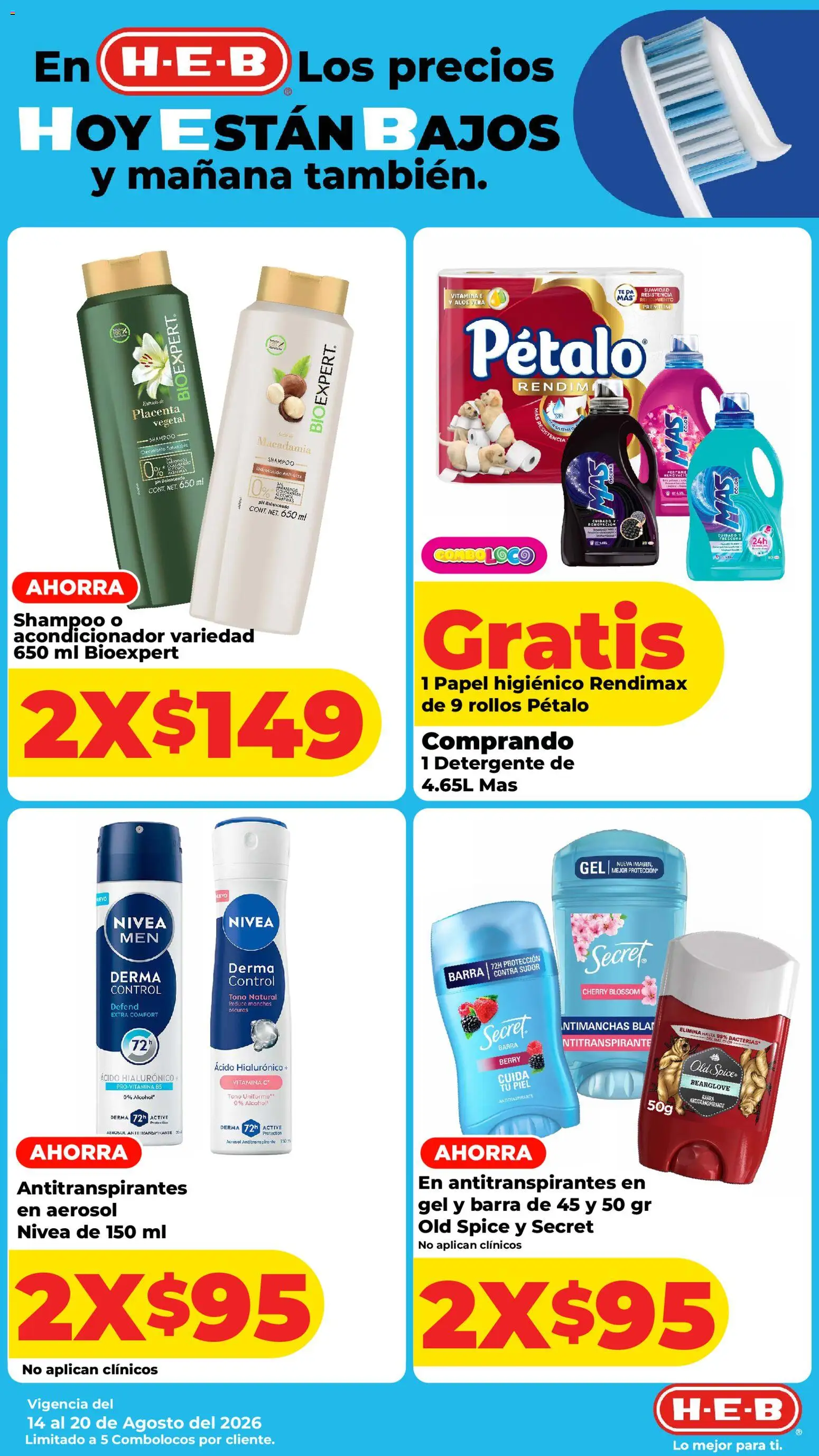 Nuevas ofertas de H-E-B válidas en toda la República Mexicana desde el 14/08/2026. ¡Encuentra las mejores ofertas en H-E-B folleto! | Página: 6 | Productos: Shampoo, Barra, Alcohol, Acondicionador