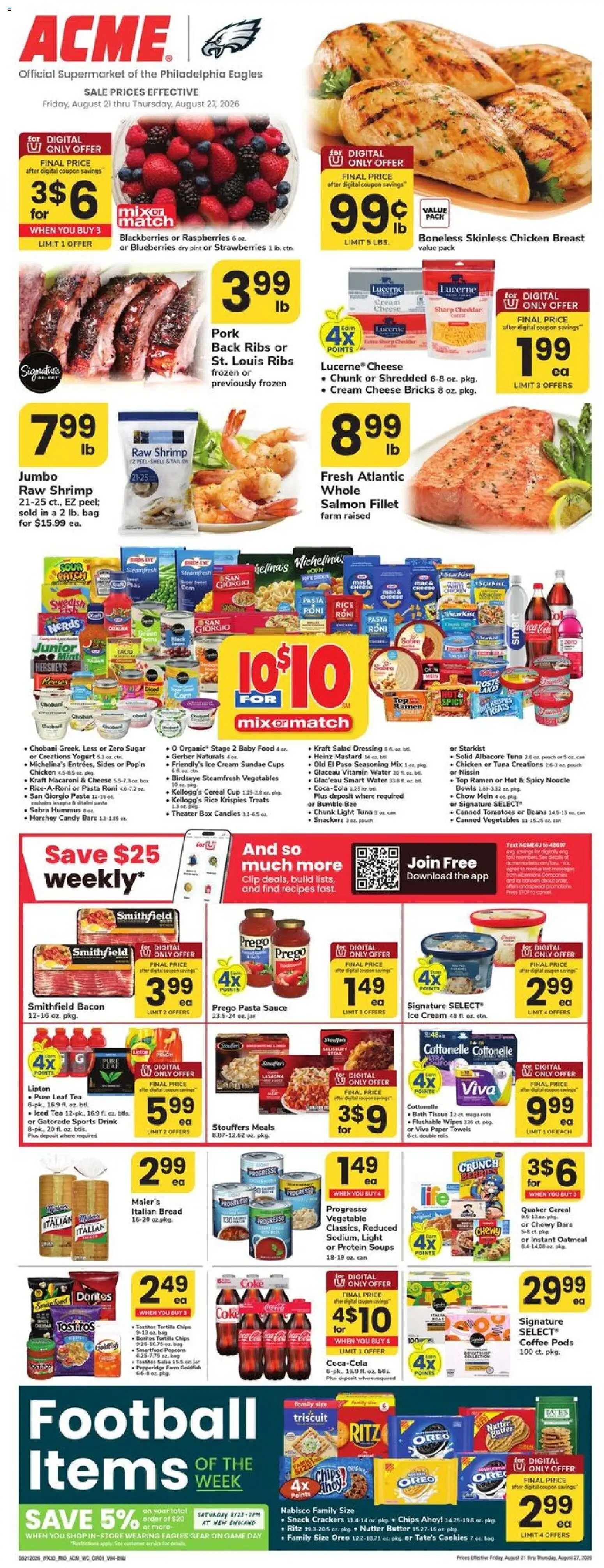 Acme Weekly Ad - valid from 08/21/2026 | Page: 1 | Products: Crackers, Candy, Oreo, Salmon fillet