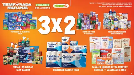 Vista previa de La Comer folleto, nuevo folleto de la tienda, válido en México a partir del 08/07/2026 | Página: 9 | Productos: Bolsa, Pañales, Papel higiénico, Té