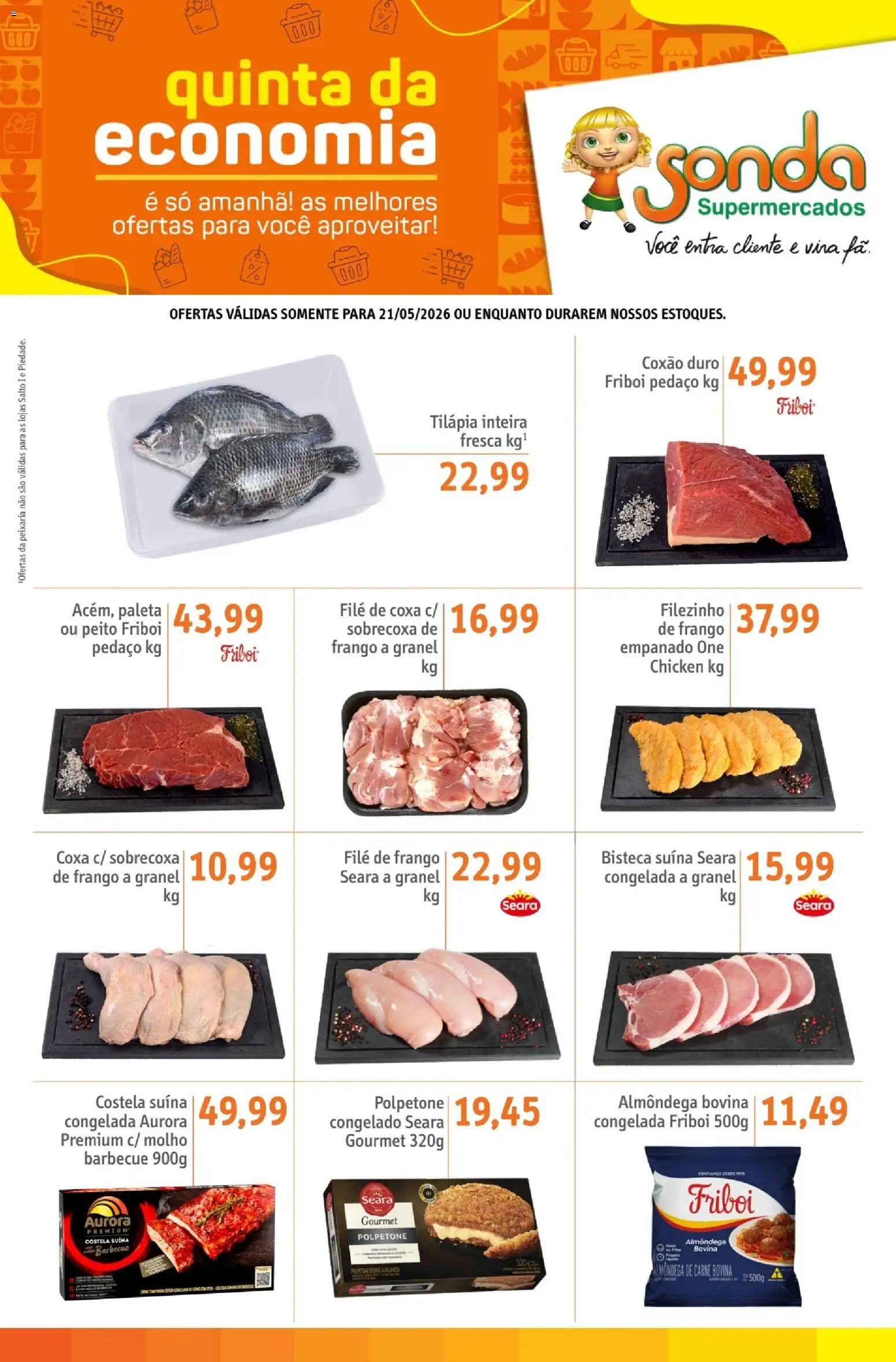 Sonda Folheto - válido de 21.05.2026 | Página: 1 | Produtos: Filé de frango, Tilápia, Carne, Frango