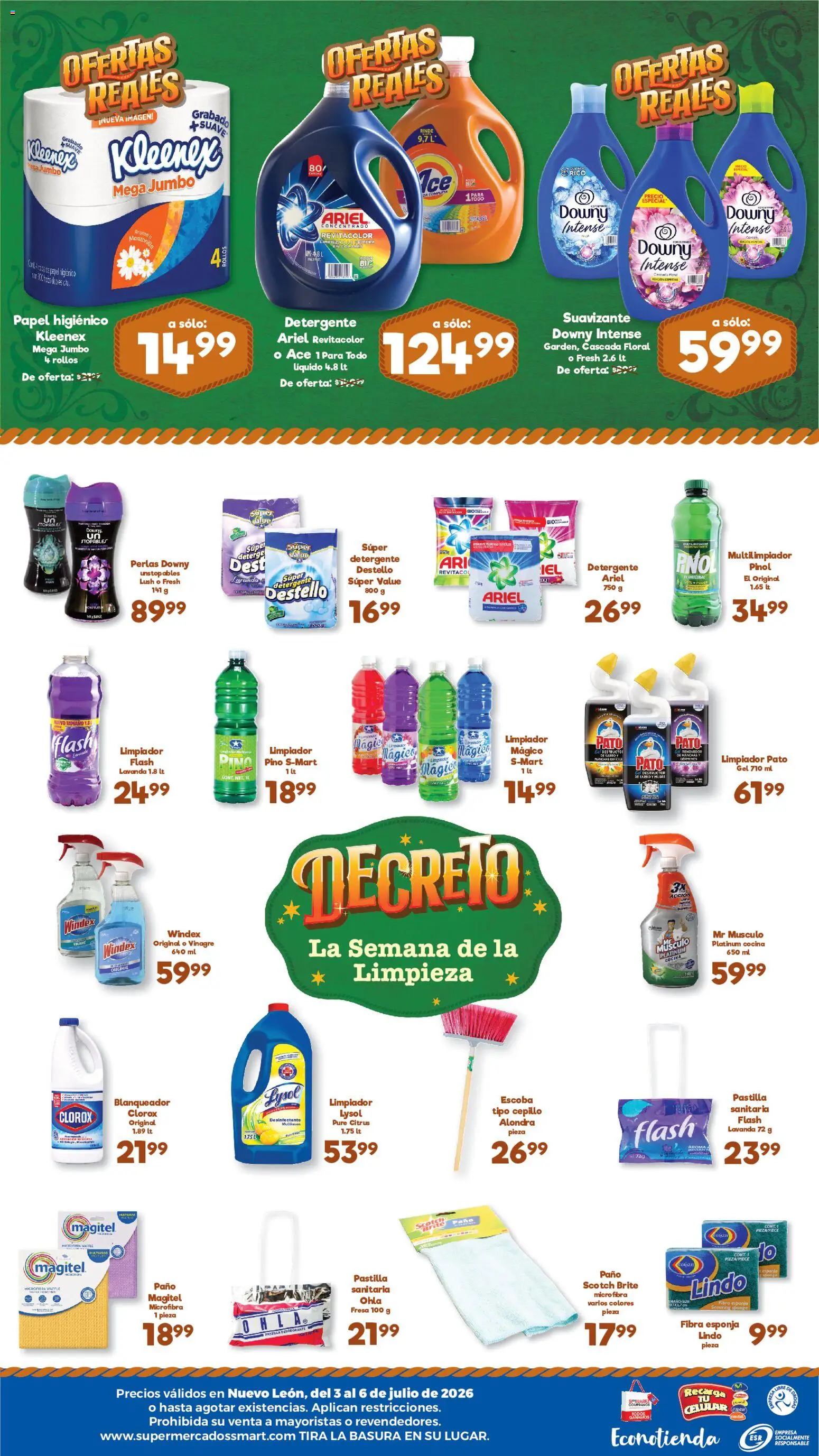 Nuevas ofertas de S-Mart válidas en toda la República Mexicana desde el 03/07/2026. ¡Encuentra las mejores ofertas en S-Mart folleto Ofertas de feria Monterrey! | Página: 2 | Productos: Cepillo, Escoba, Limpiador, Papel higiénico