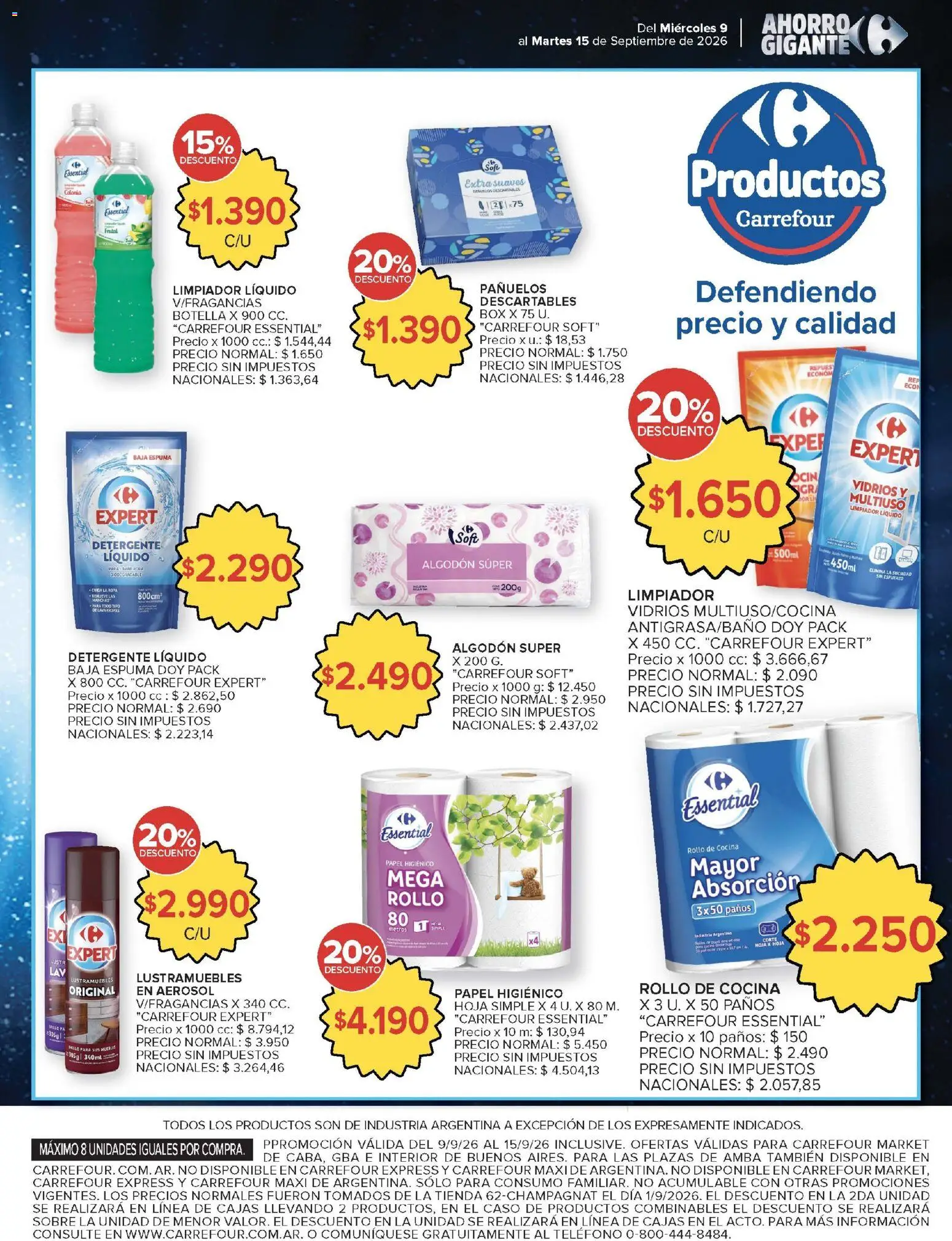 Carrefour - Ofertas │ válido desde el 09/09/2026 | Página: 54 | Productos: Papel higiénico, Detergente líquido, Espuma, Limpiador