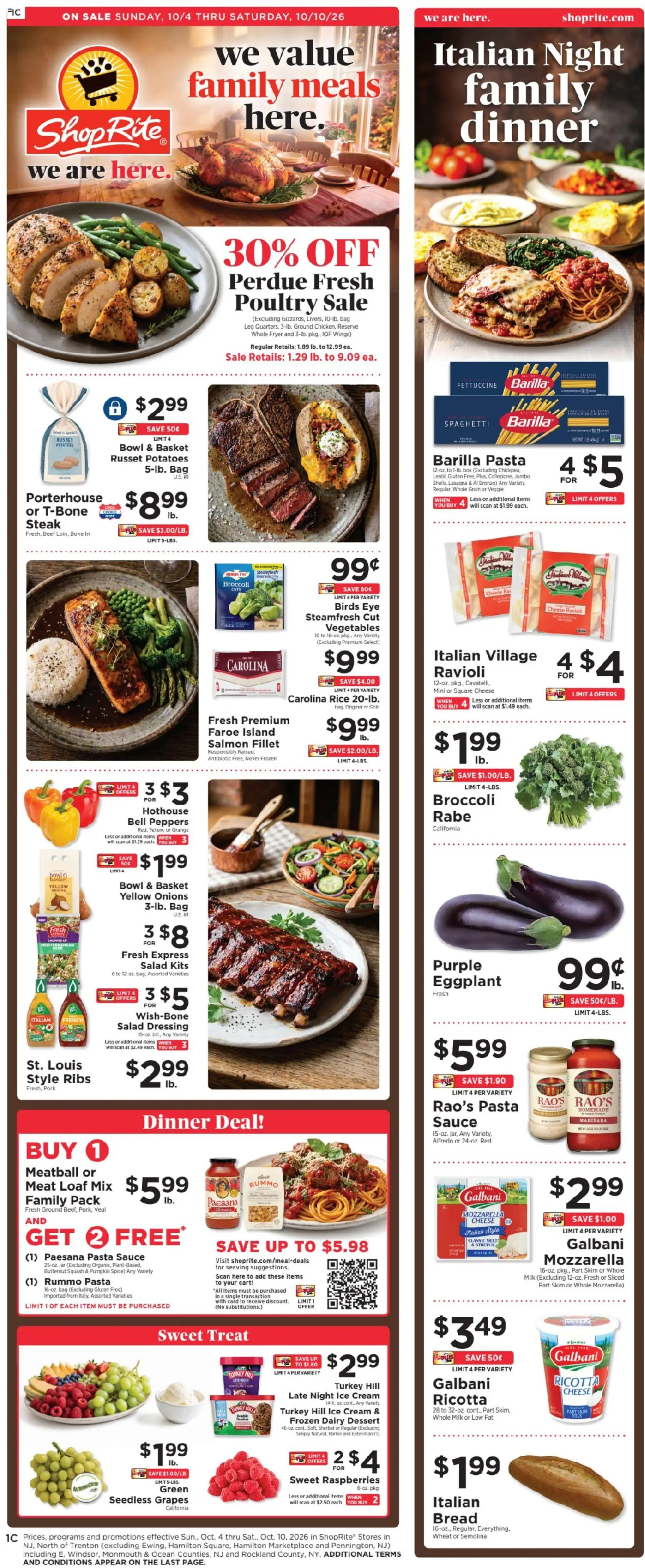 ShopRite Weekly Ad - valid from 10/04/2026 | Page: 2 | Products: Grapes, Poultry, Ricotta, Steak