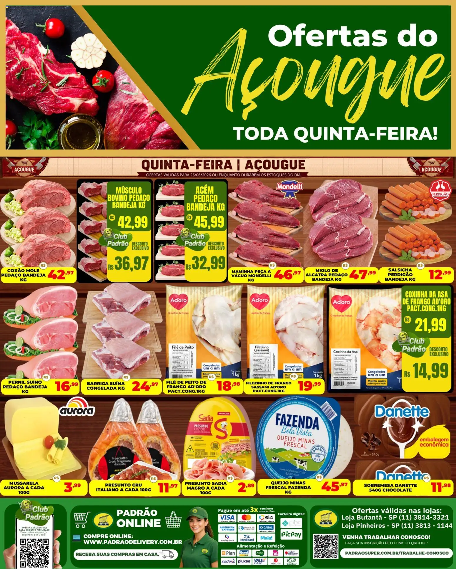 Supermercado Padrão Folheto - válido de 25/06/2026 | Página: 1 | Produtos: Queijo, Faca, Carne, Frango