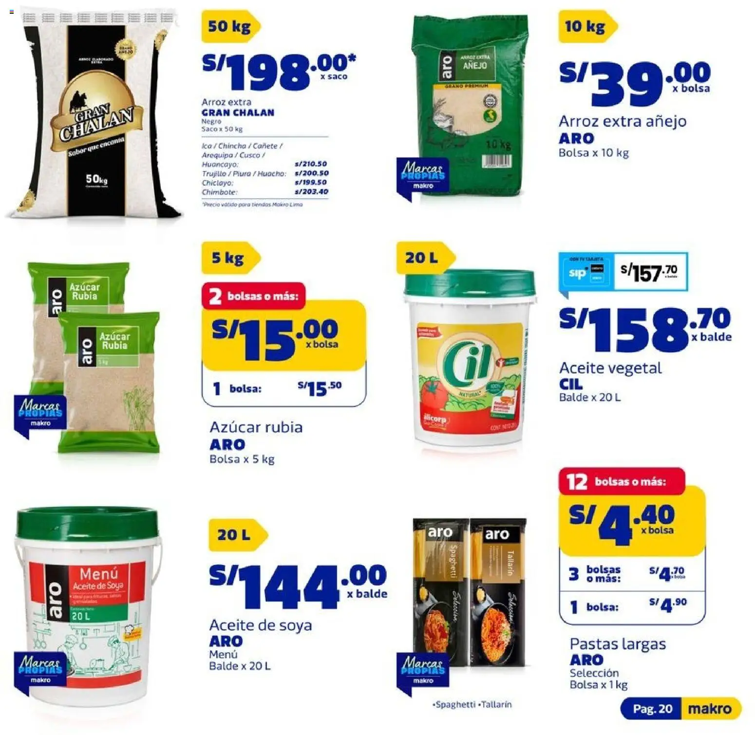 Catálogo Makro válido desde 04.06.2026 | Página: 20 | Productos: Aceite, Arroz, Saco, Bolsa
