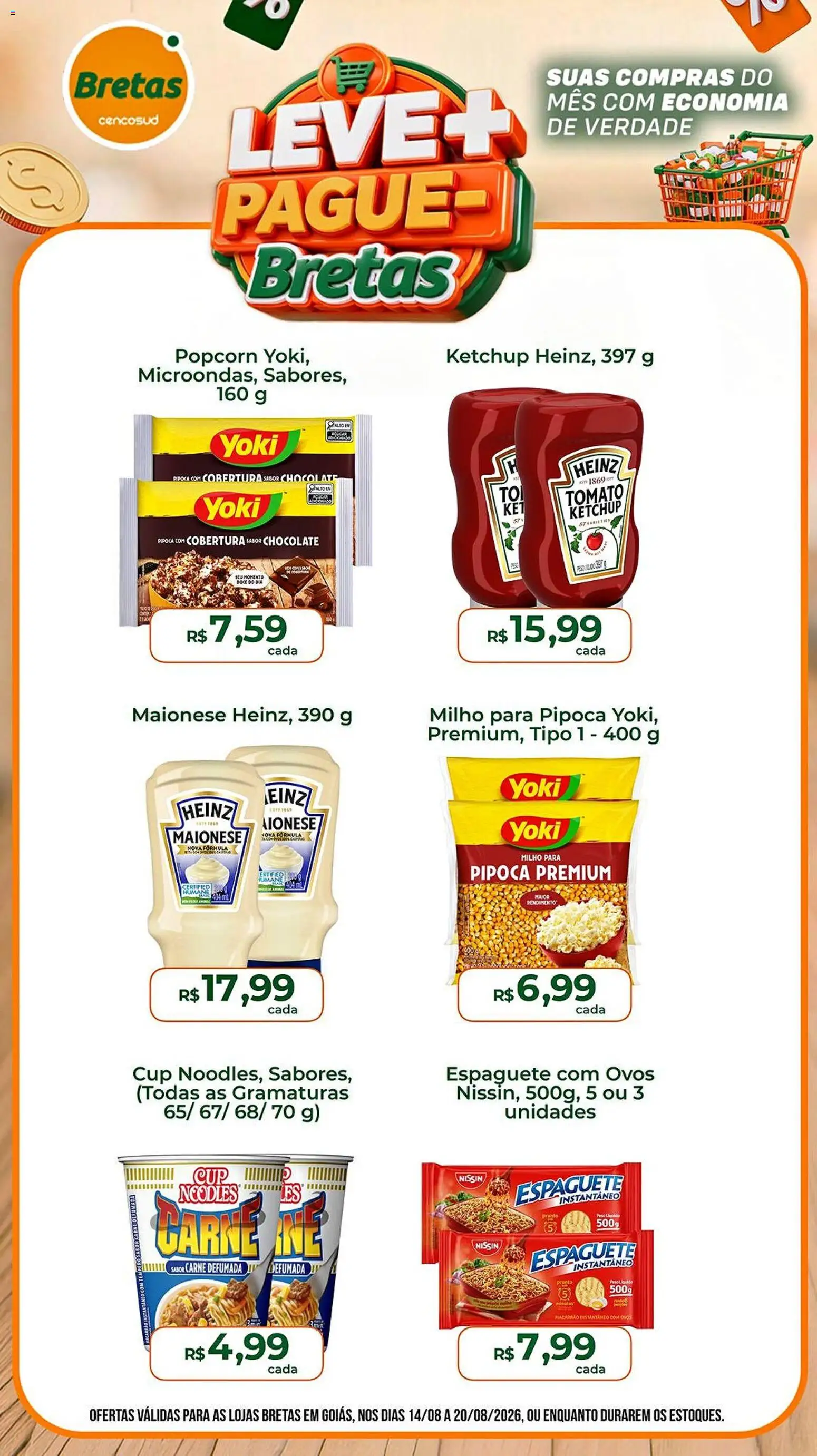 Bretas Folheto - válido de 14/08/2026 | Página: 6 | Produtos: Carne defumada, Chocolate, Milho, Pipoca