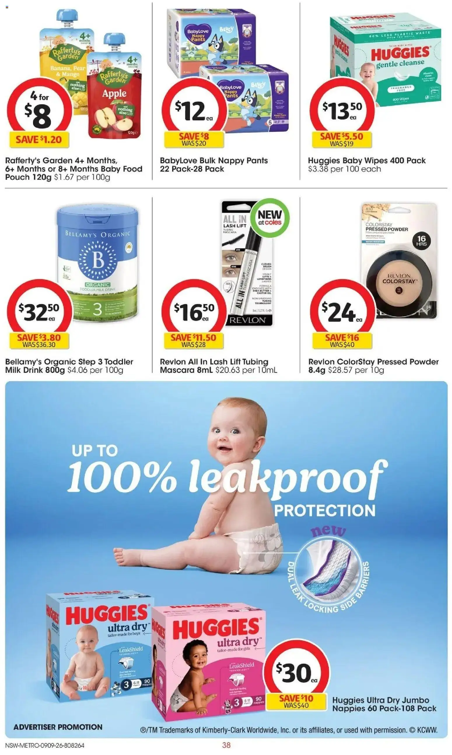 ﻿Coles catalogue valid from 09/09/2026 > Online Australia | Page: 38 | Products: Powder, Milk, Water, Diapers