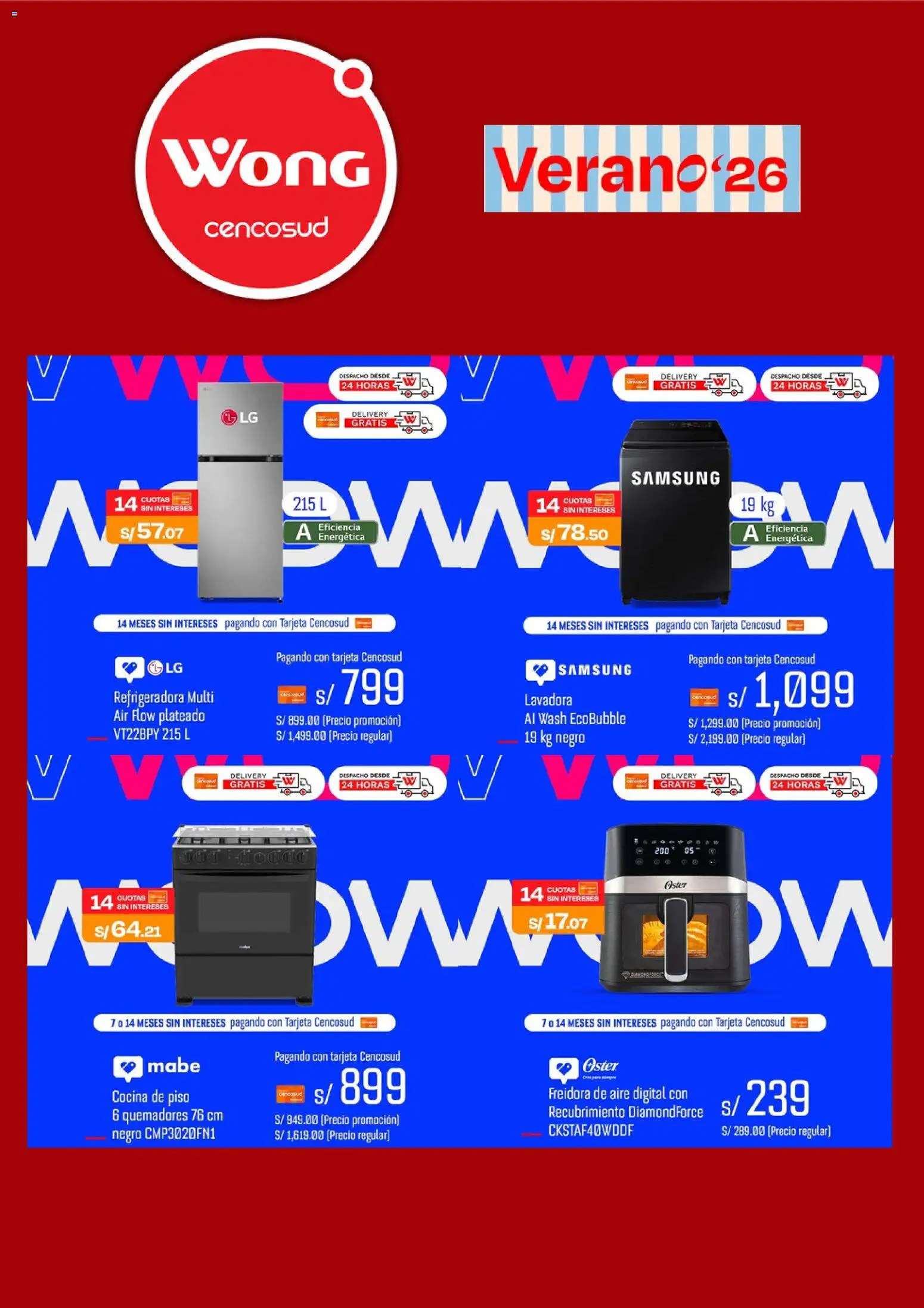 Catálogo Wong válido desde 13/07/2026 | Página: 5 | Productos: Lavadora, Cocina, Freidora