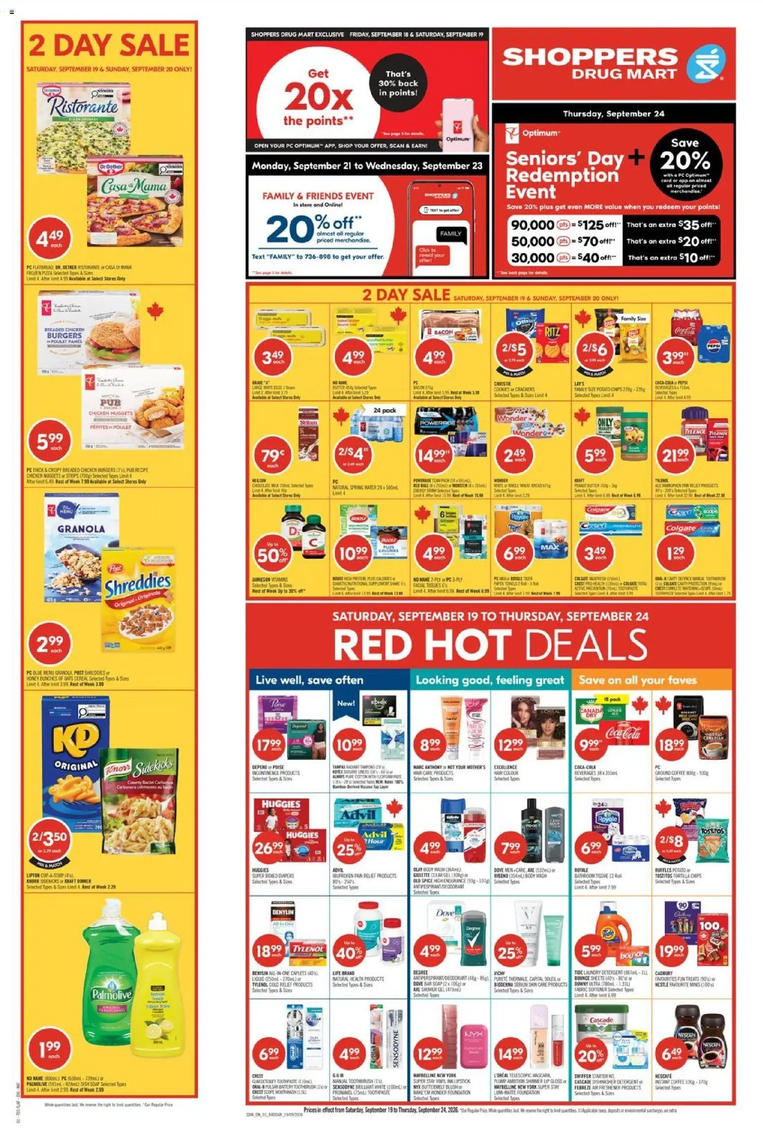 Shoppers flyer valid from Sep 19, 2026 | Page: 1 | Products: Burgers, Soap, Mouthwash, Chocolate