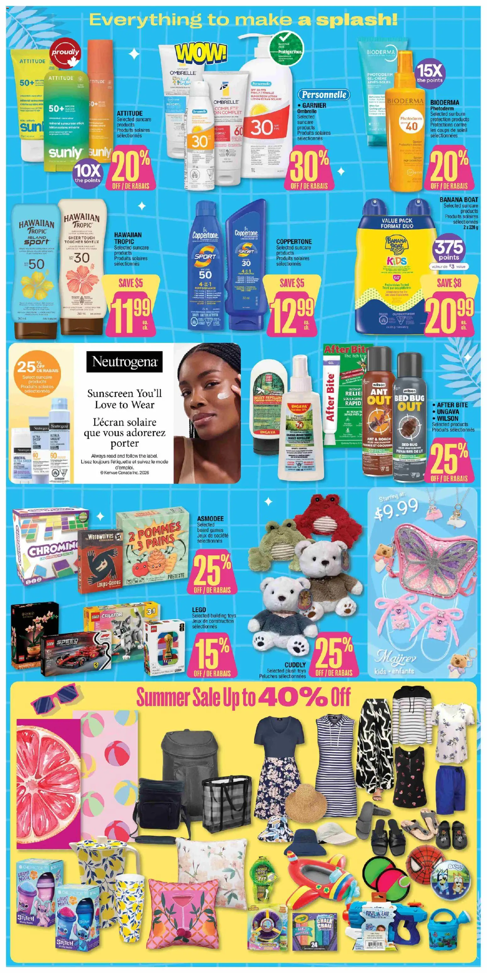 Jean Coutu flyer valid from Aug 13, 2026 | Page: 5 | Products: LEGO, Board games, Sunscreen, Toys