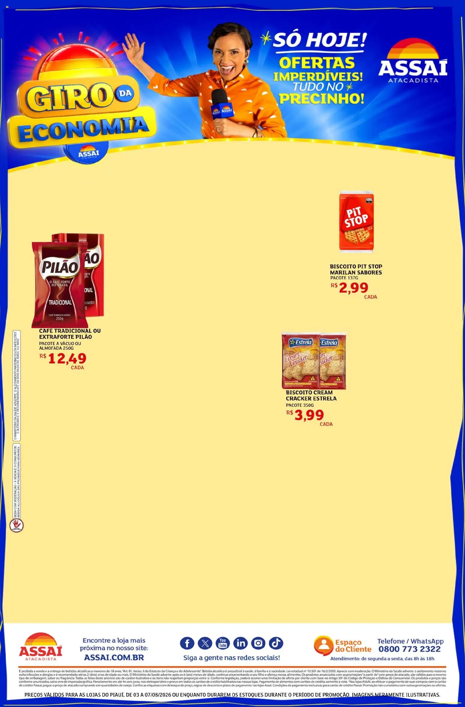 Assaí Atacadista Folheto - válido de 25/08/2026 | Página: 1 | Produtos: Almofada, Pneus, Telefone, Cream cracker