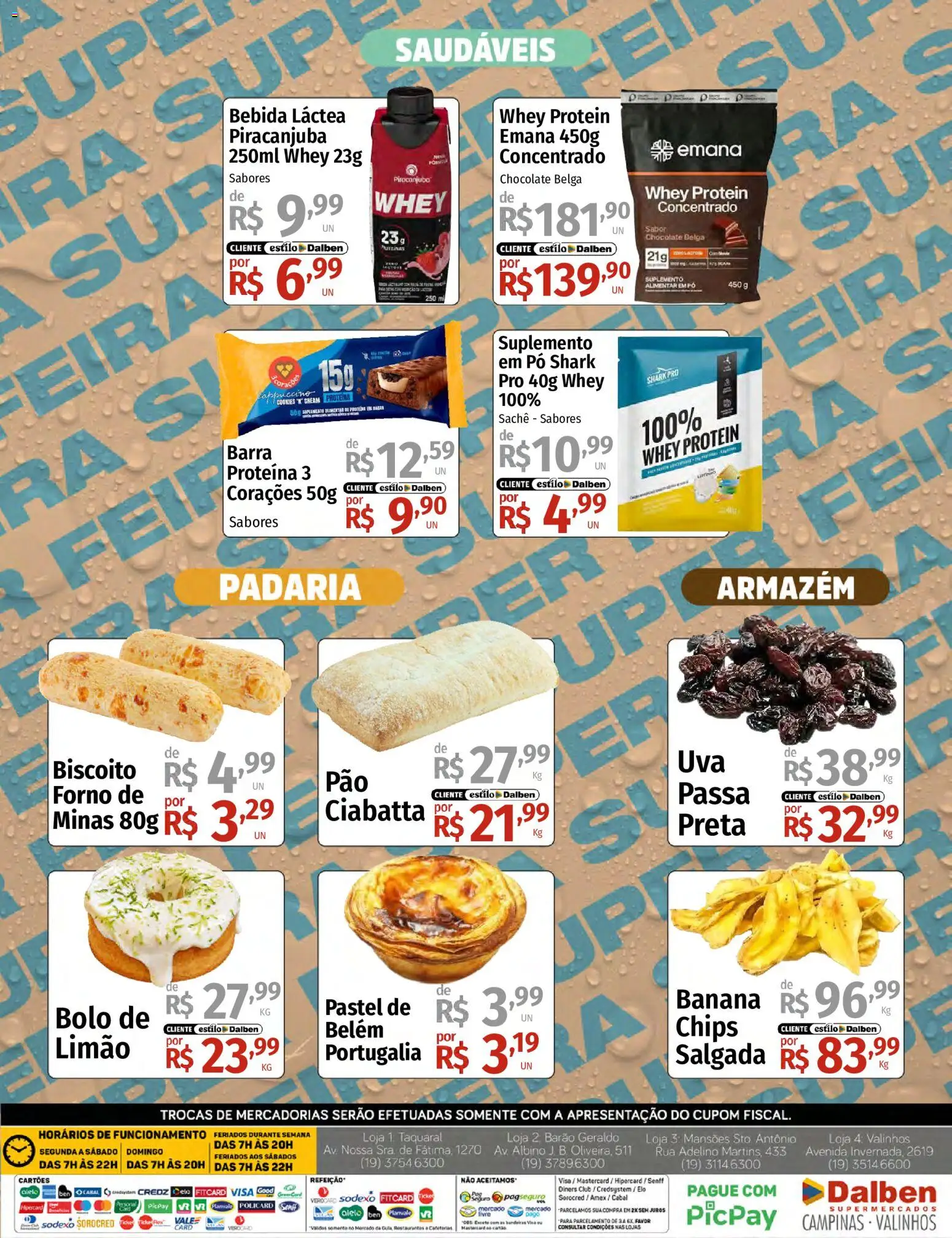 Supermercado Dalben Folheto - válido de 29/06/2026 | Página: 4 | Produtos: Chocolate, Bolo, Whey protein, Cookies