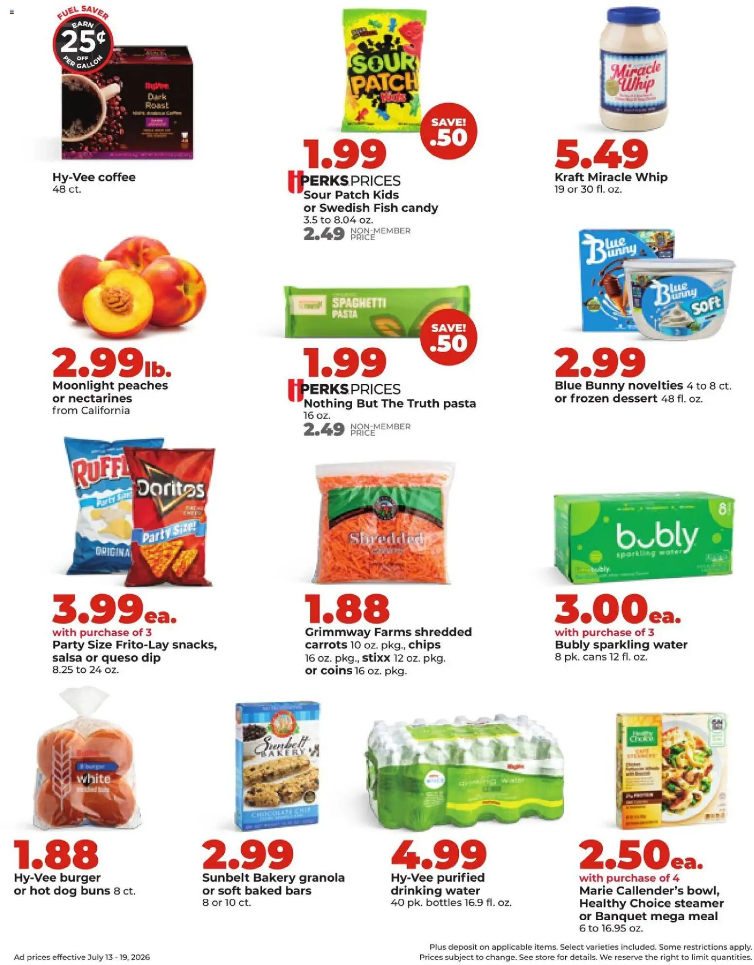 HyVee Weekly Ad - valid from 07/13/2026 | Page: 2 | Products: Peaches, Coffee, Chocolate, Chocolate Chip