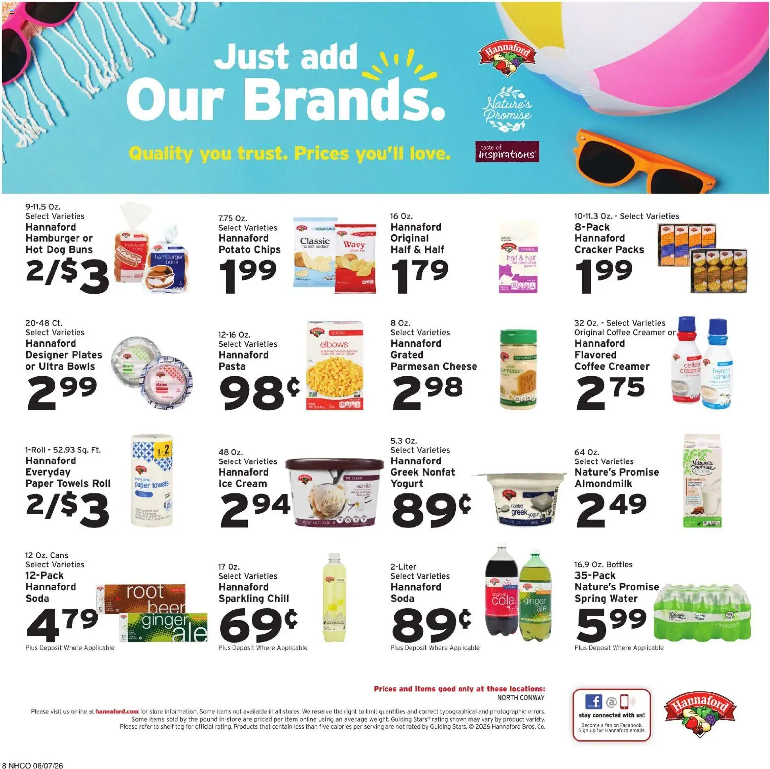 Hannaford Weekly Ad - valid from 07.06.2026 | Page: 8 | Products: Yogurt, Coffee, Beer, Pasta