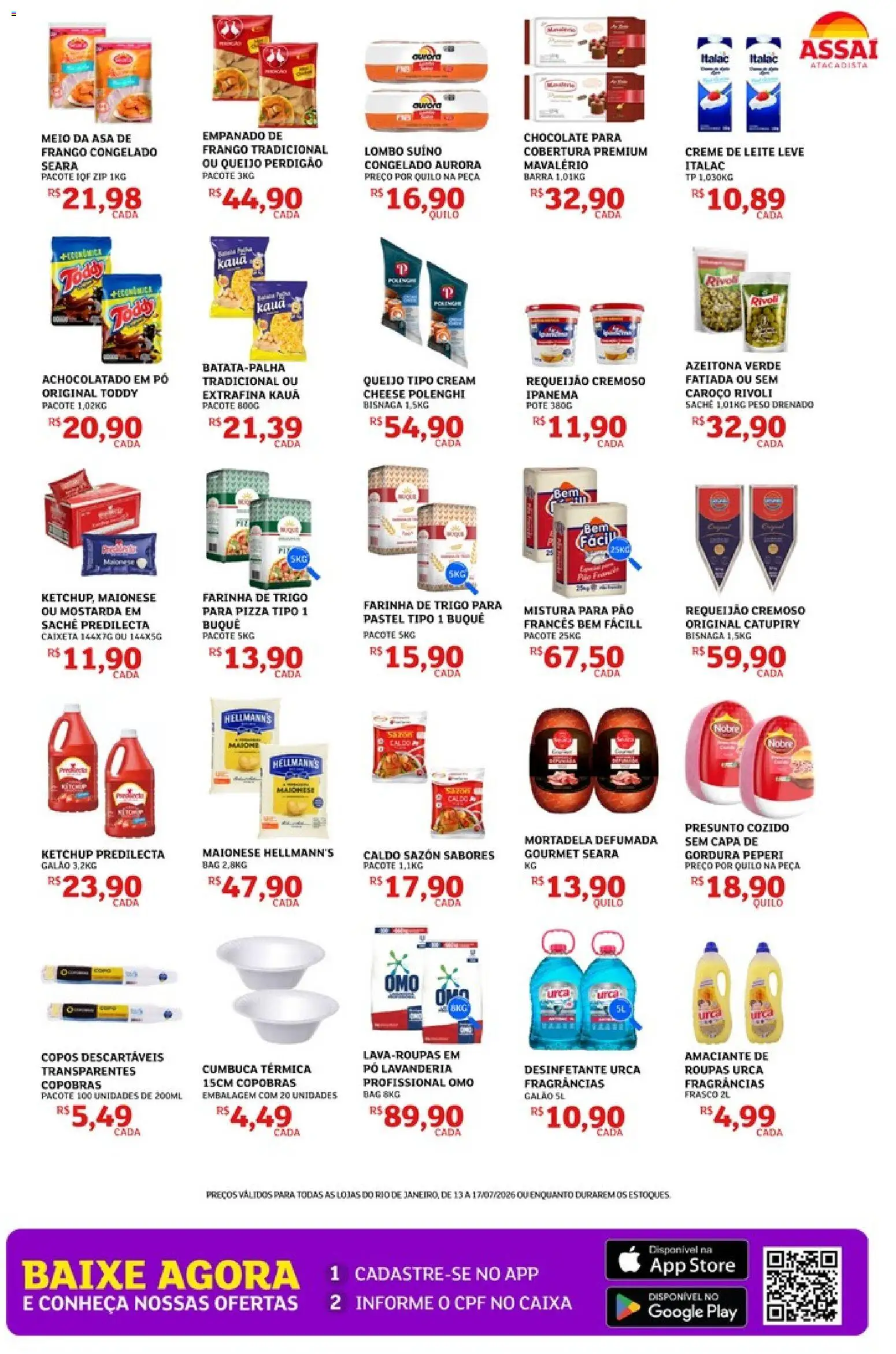 Assaí Atacadista Folheto - válido de 13/07/2026 | Página: 3 | Produtos: Achocolatado, Pão, Copos descartáveis, Requeijão