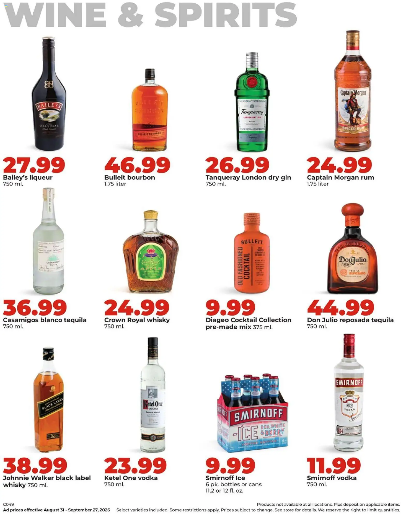 HyVee Monthly Ad - valid from 08/31/2026 | Page: 29 | Products: Wine, Bourbon, Captain Morgan, Ice