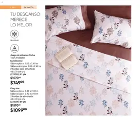 Vista previa de Juego de sábanas Yorba, 100% Poliéster. Matrimonial. Sábana plana: 1.80 x 2.40 m. Sábana de cajón: 1.85 x 2.40 m. 2 Fundas para almohada: 48 x 70 cm c/u (225005) 61 pts, nuevo folleto de la tienda, válido en México a partir del 10/07/2026 | Página: 112 | Productos: Juego, Almohada, Sabanas