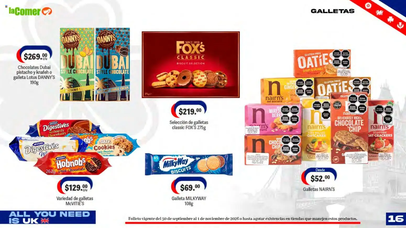 Nuevas ofertas de La Comer válidas en toda la República Mexicana desde el 30/09/2026. ¡Encuentra las mejores ofertas en La Comer folleto! | Página: 16 | Productos: Lotus, Chocolate, Galletas