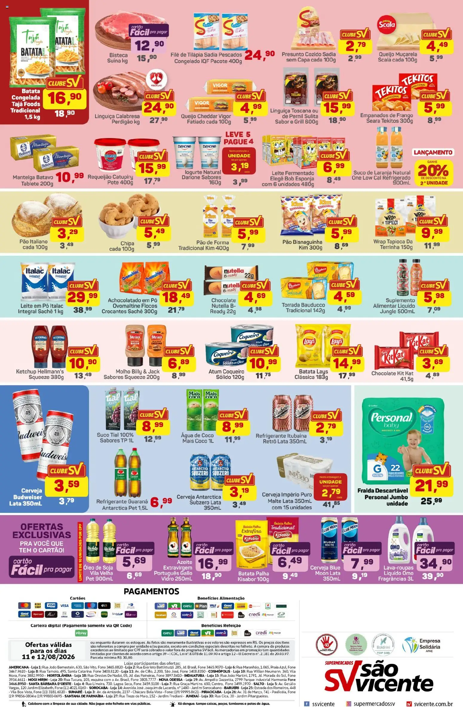 Supermercados São Vicente Folheto - válido de 11/08/2026 | Página: 2 | Produtos: Tilápia, Pão de forma, Carteira, Batata