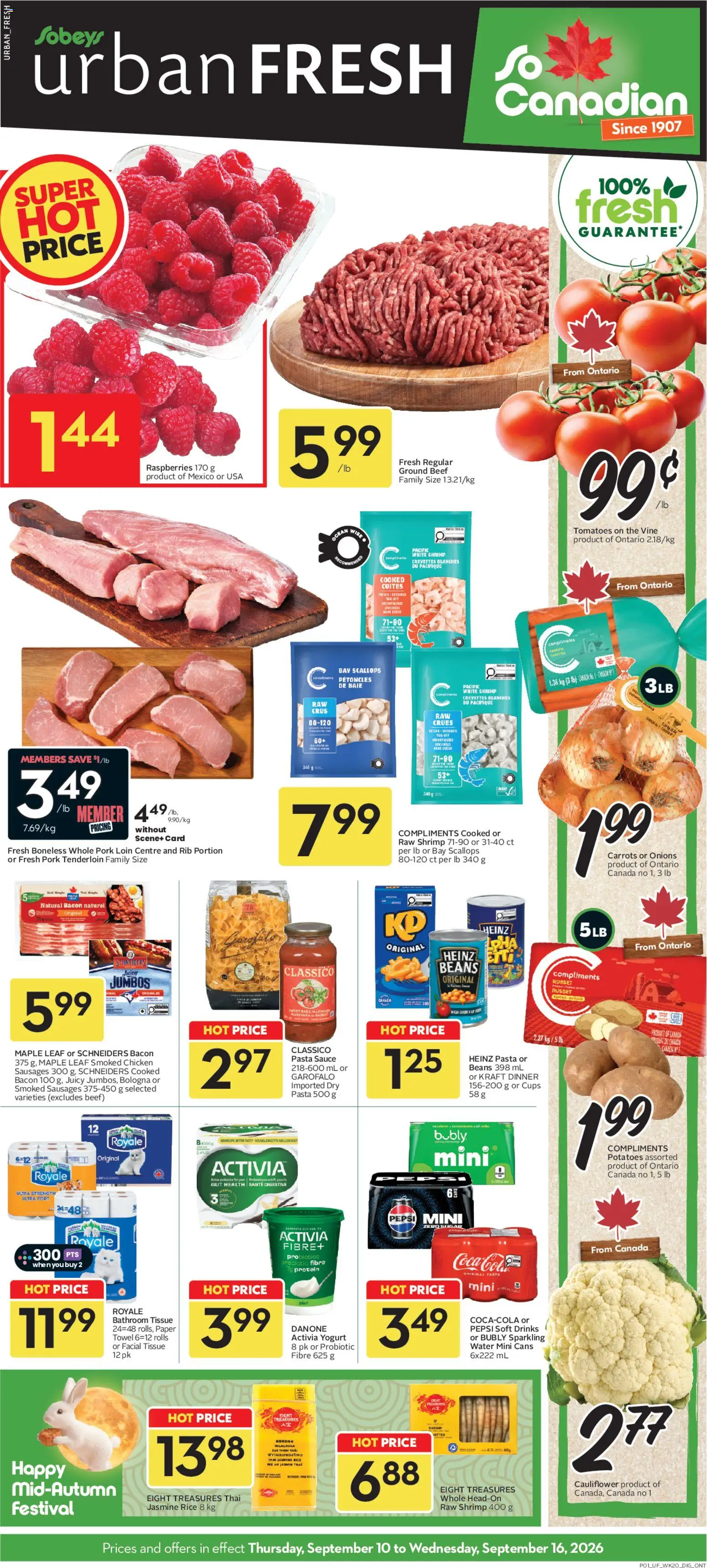 Sobeys flyer valid from Sep 10, 2026 | Page: 1 | Products: Rice, Yogurt, Chicken, Pork